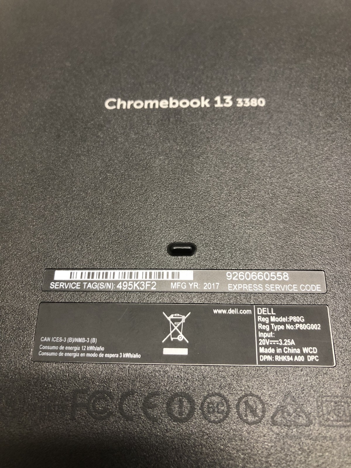 Dell Chromebook 13 3380 13.3″ Celeron 3855U 1.60GHz 4GB Ram 32GB eMMC w/Adapter