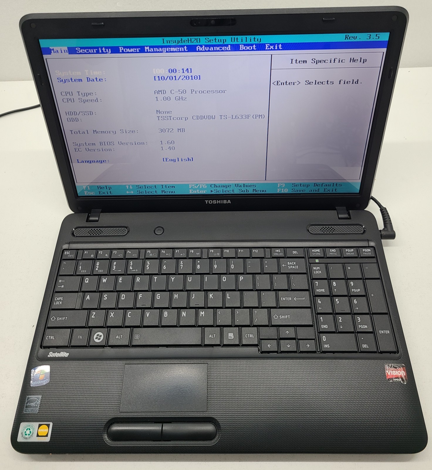 Toshiba Satellite C655D-S5200 15.6″ Laptop AMD C-50 3GB RAM NO HD/OS (FL)