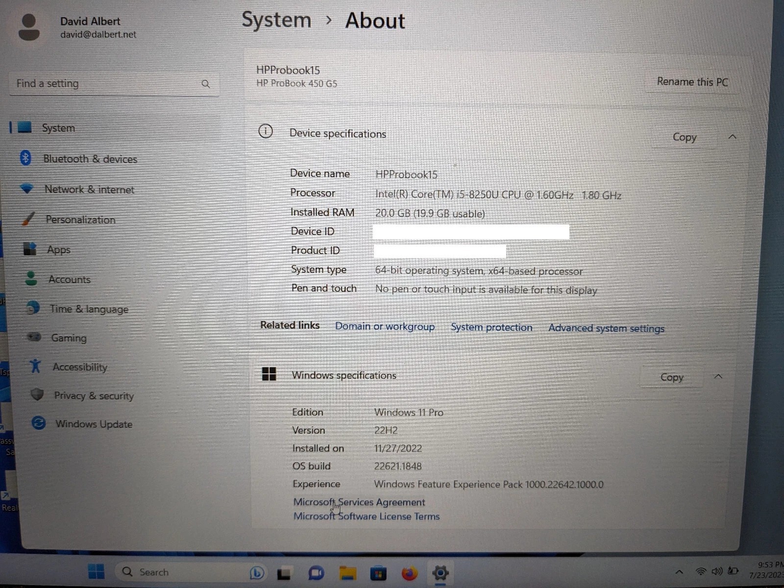 HP PROBOOK 450 G5 15.6″ FHD Intel i5-8250U 1.60GHz 20GB RAM 1TB NVMe SSD W11 Pro