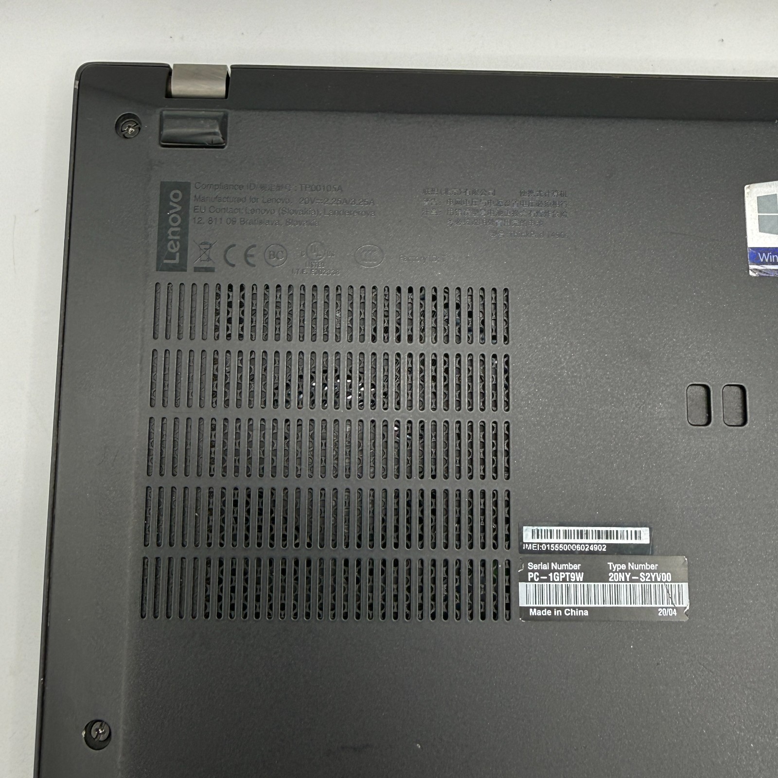 Lenovo ThinkPad T490s 14″ i7-8565U 16GB RAM 256GB SSD Win11 Pro Fingerprin Fair
