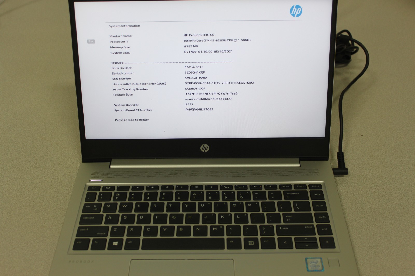 HP ProBook 440 G6 Laptop Intel Core i5-8265U 1.60GHz 8GB RAM 256GB SSD