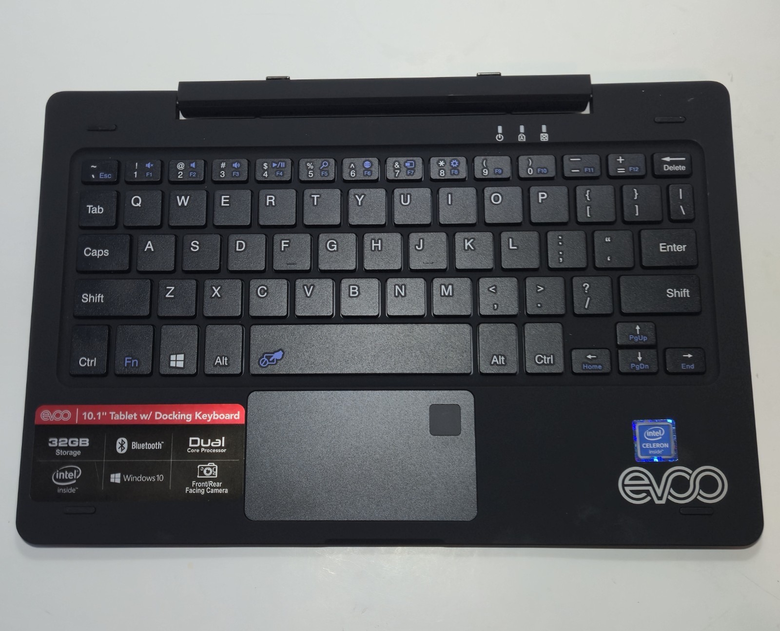 EVOO 10.1″ Tablet w/ Docking Keyboard, 32GB, Black, Dual Cameras, Needs Battery