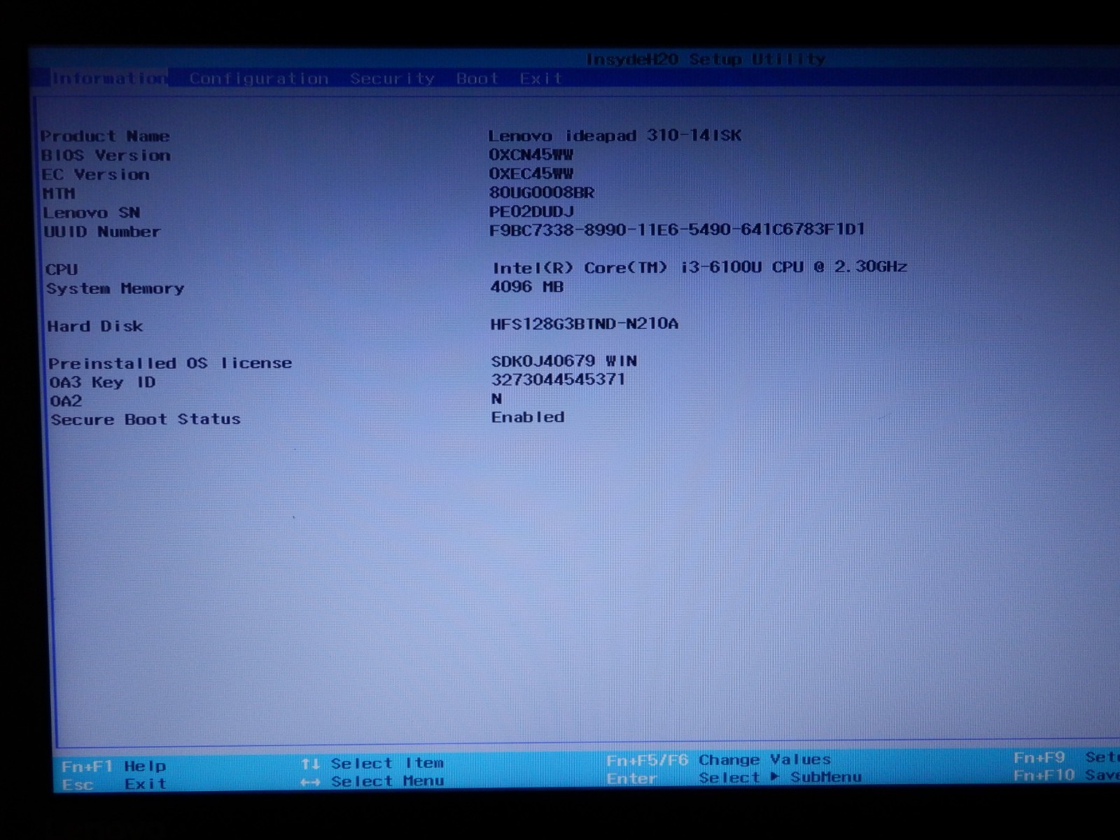 Lenovo IP 310-14ISK – Intel i3-6100U, 4GB Ram, 128GB SSD, HD 520, 14″ Part Faulty