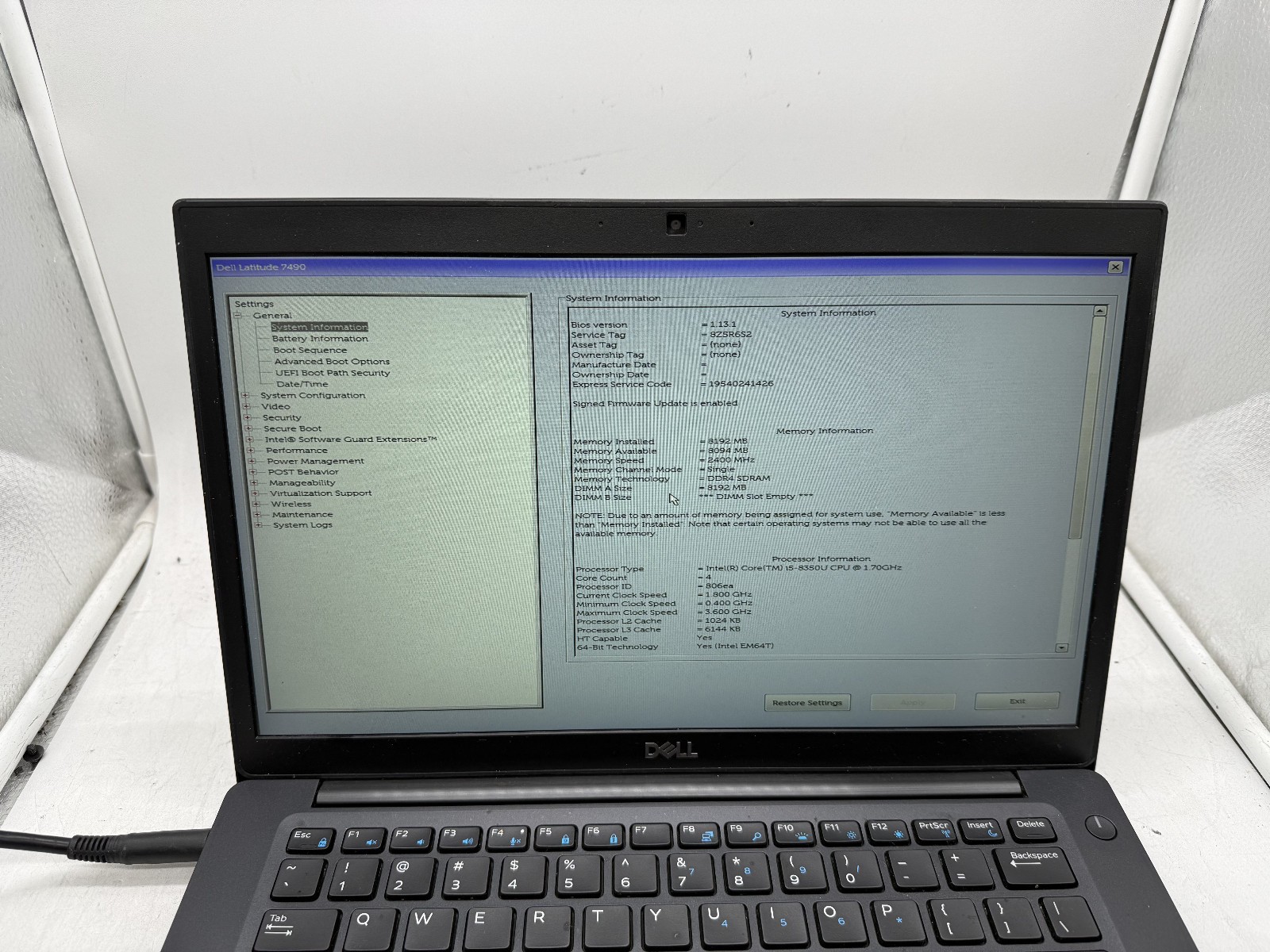Dell Latitude 7490 14 inch, Core i5-8350U, 8GB RAM, NO SSD/Charger