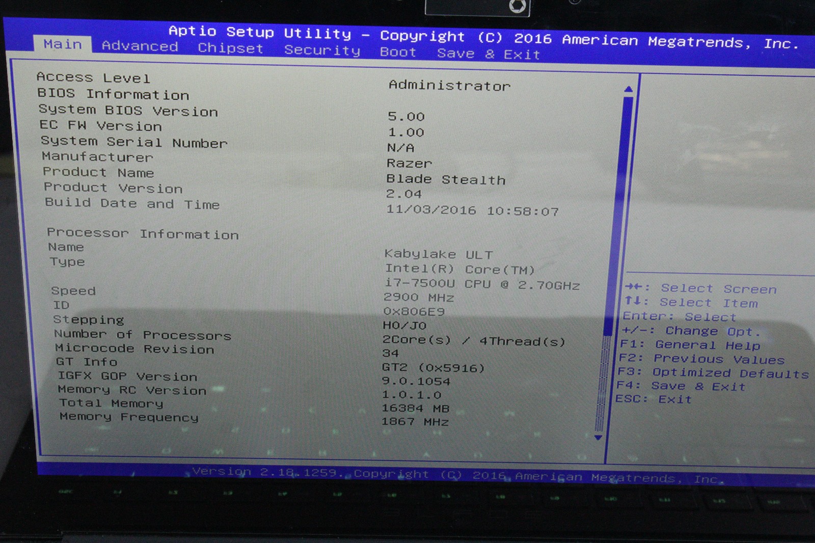 Razer Blade RZ09-01962E12 *No Battery or SSD* i7-7500U, 16GB Onboard Ram As-Is