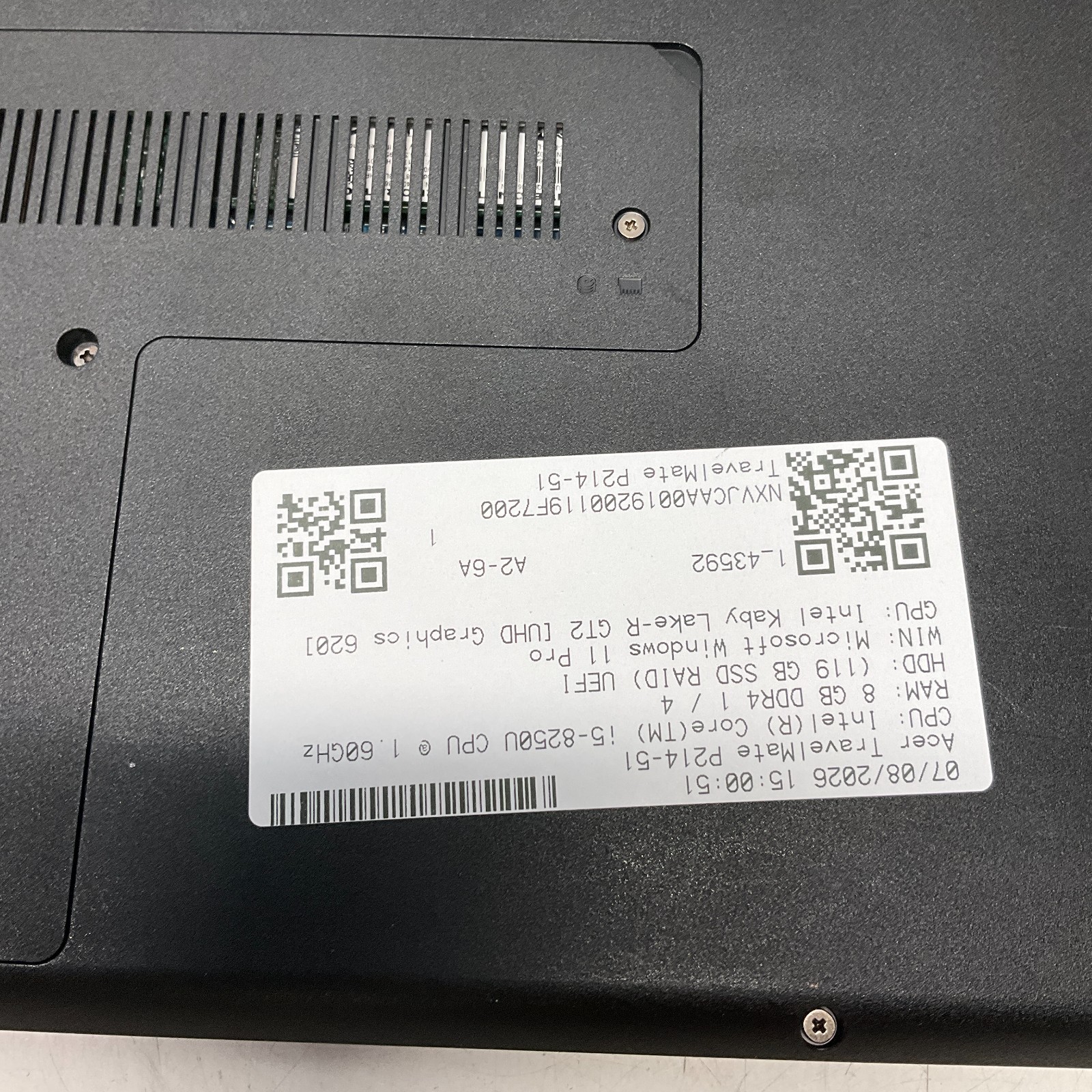 Acer TravelMate P214-51 14″ Intel Core i5-8250U @ 1.60 GHz 8GB 128GB SSD Win 11