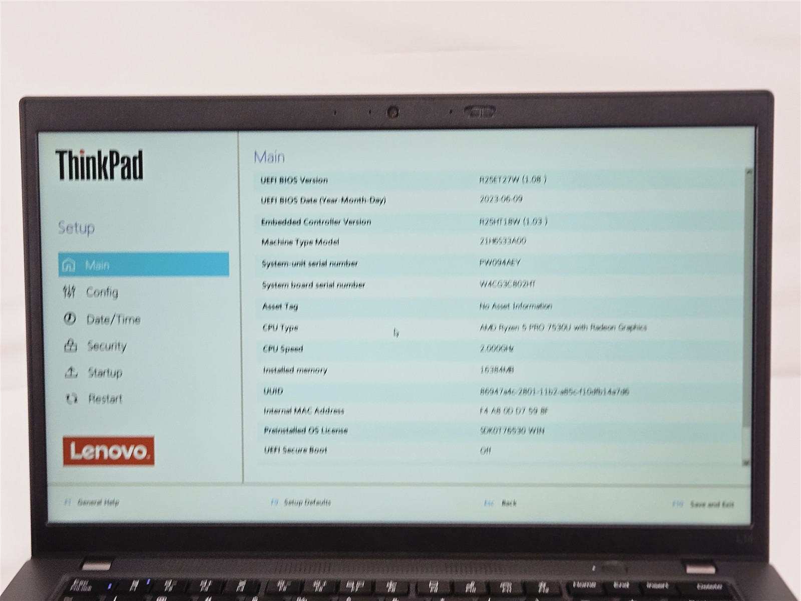 Lenovo ThinkPad L14 Gen 4 AMD 16GB 256GB SSD 14″ Ryzen 5 Pro 7530U Radeon