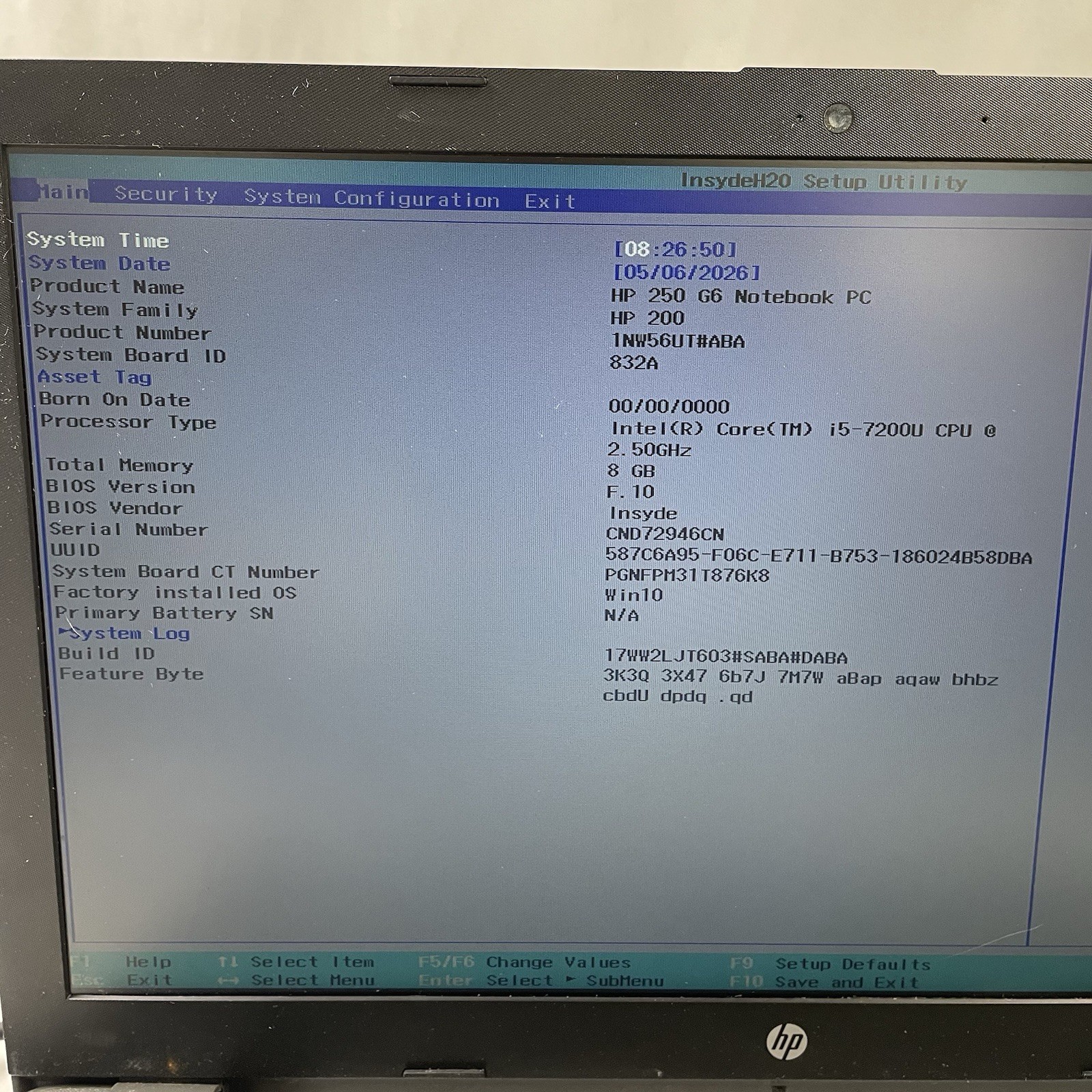 HP 250 G6 15.6″ i5-7200U 2.50 GHz 8 GB RAM No SSD No OS – Bad Keys READ