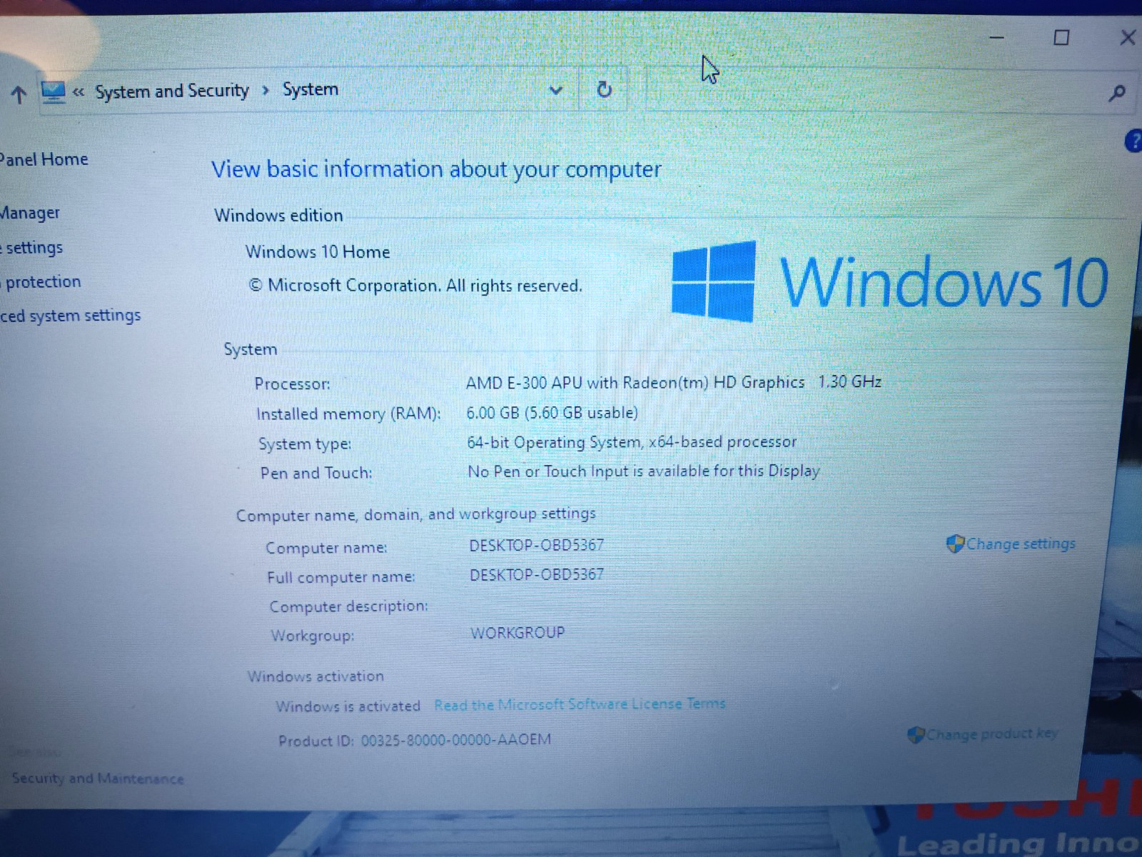 Toshiba C655D-S5529/Amd E-300 1.30ghz/6gb/120gbSSD/Windows 10 Home/15.6″/Vga