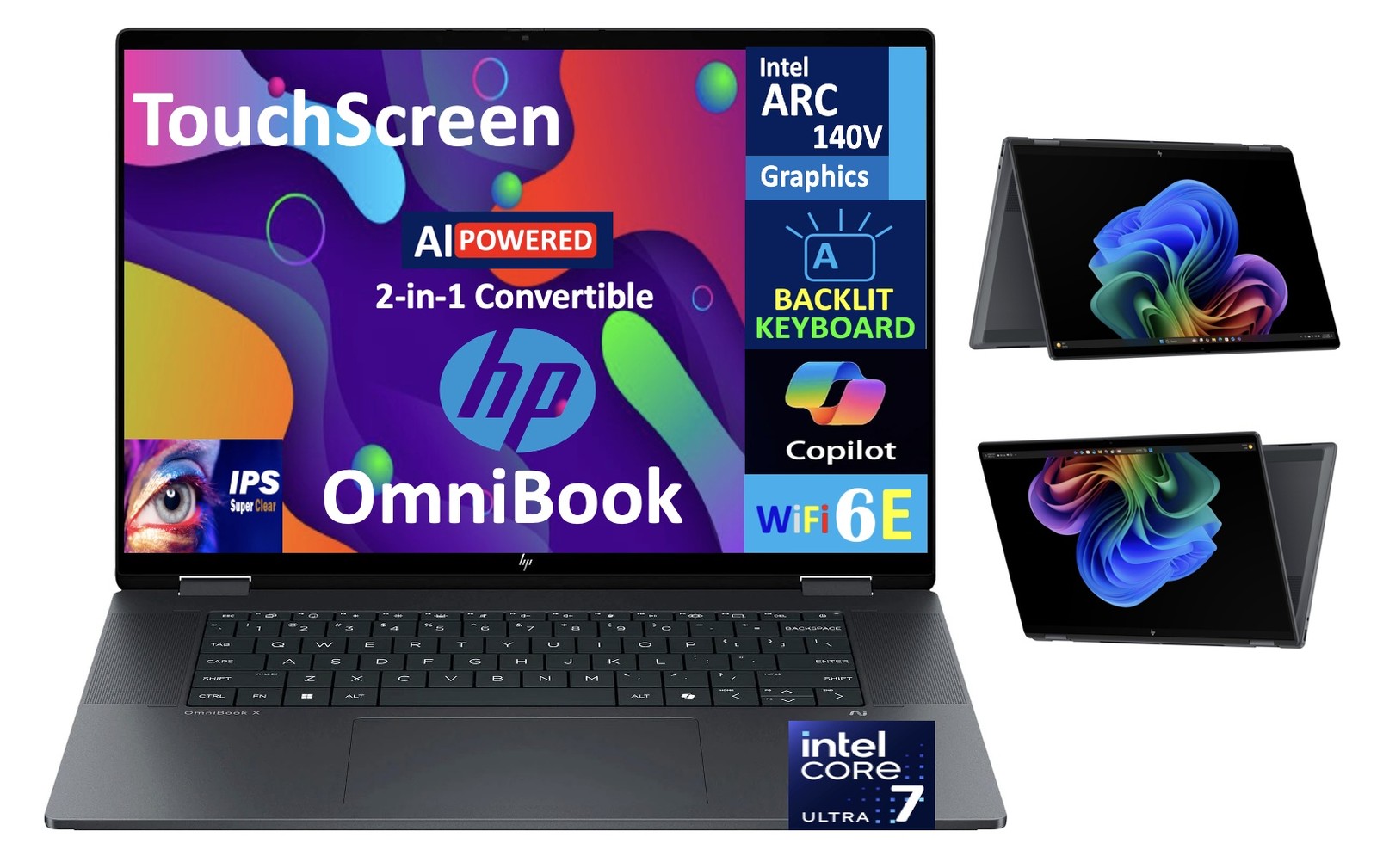HP OmniBook 16″ WUXGA Touch Intel Ultra 7-258V 32GB 2TB SSD W11H 2-in-1 Laptop
