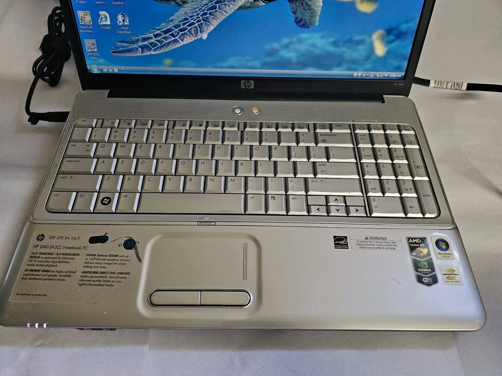 HP G60 Laptop 16″ Notebook AMD 3GB RAM 320GB HDD Windows w/ Charger TESTED WORKS