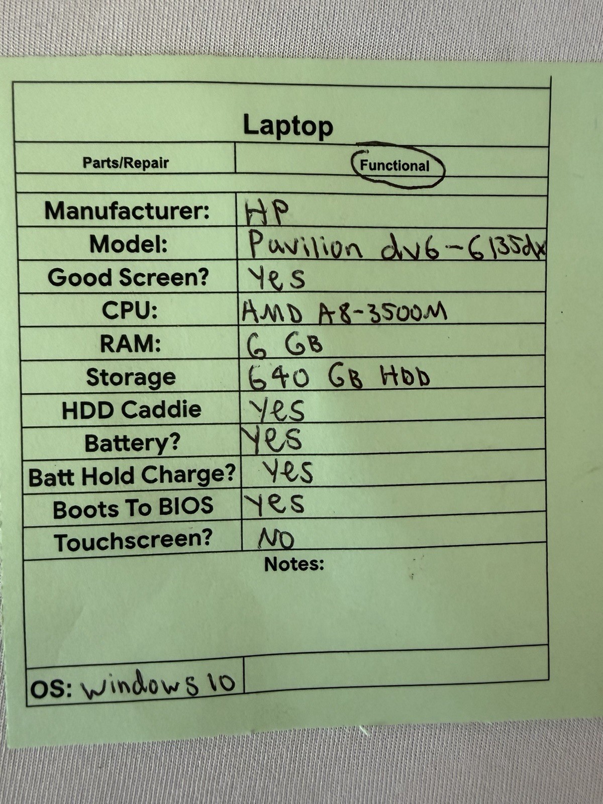 HP Pavillion dv6-6135dx Laptop – Good Screen – AMD A8-3500M – RAM 6 GB -Read Des