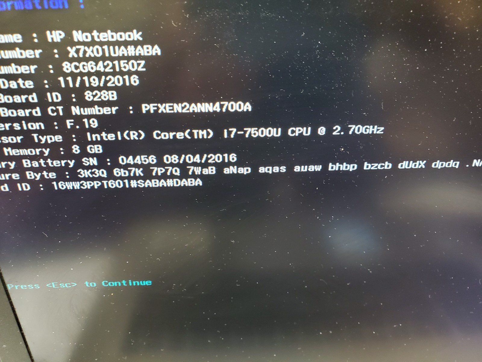 HP Notebook 3168NGW Core i7-7500U@2.70GHz, 8GB RAM, NO HD FOR PARTS