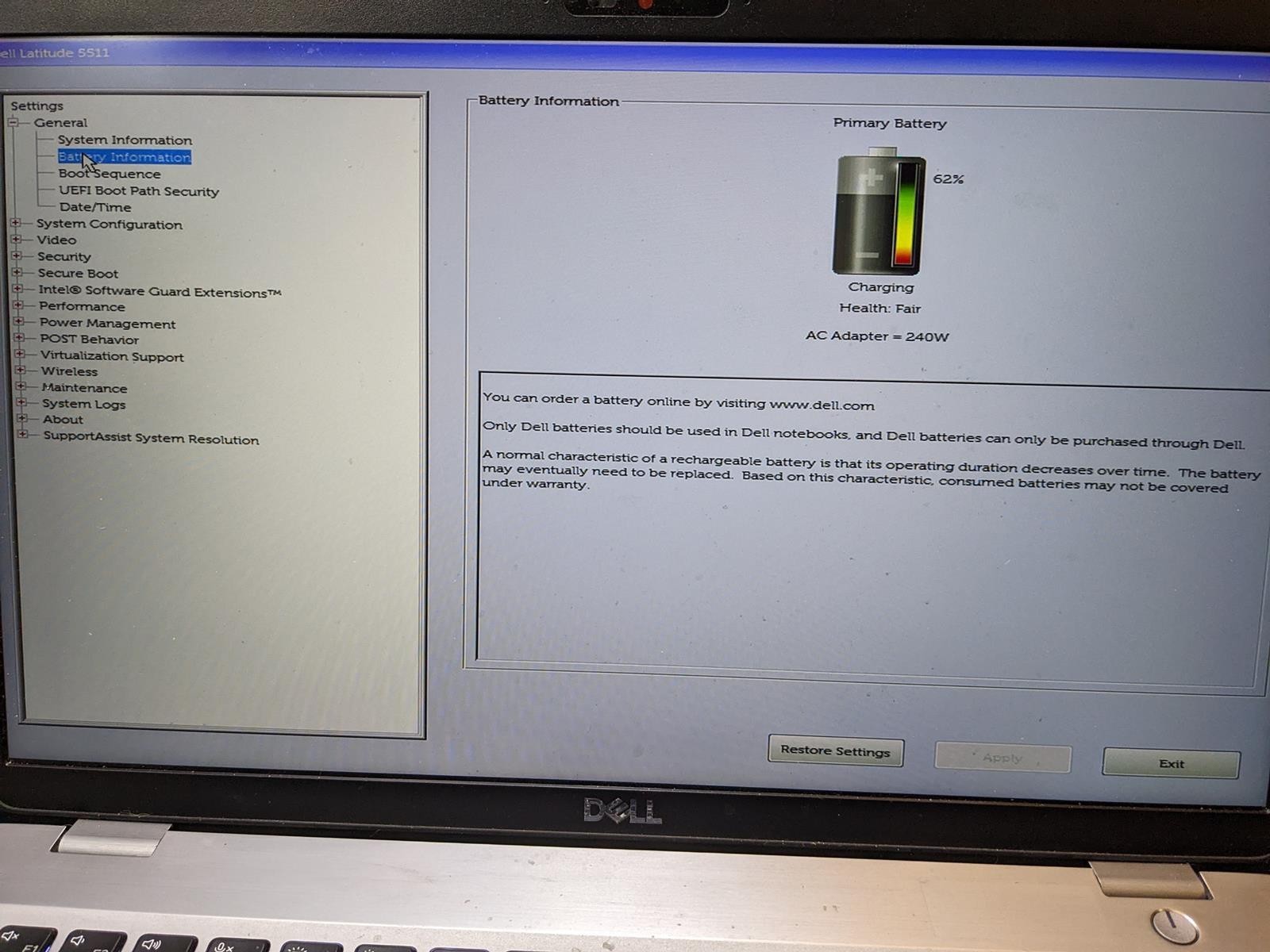 DELL LATITUDE 5511 i5-10300H @ 2.5 GHz, 4GB RAM, NO HDD/OS