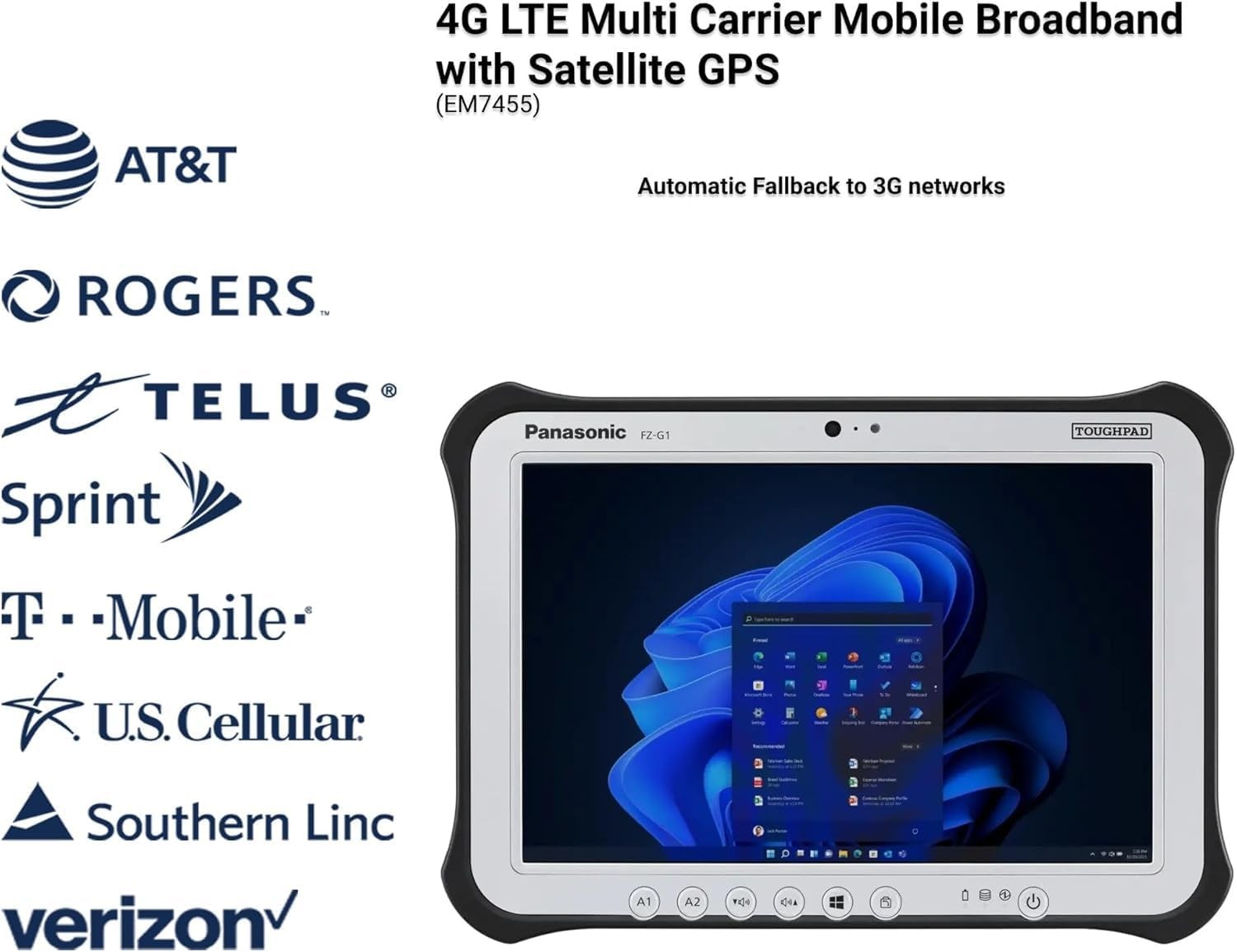 FZ-G1 Toughpad i5-7300u 2.6GHz 8gb 256gb Windows 11 Tablet MK5 4gLTE Rugged Tab