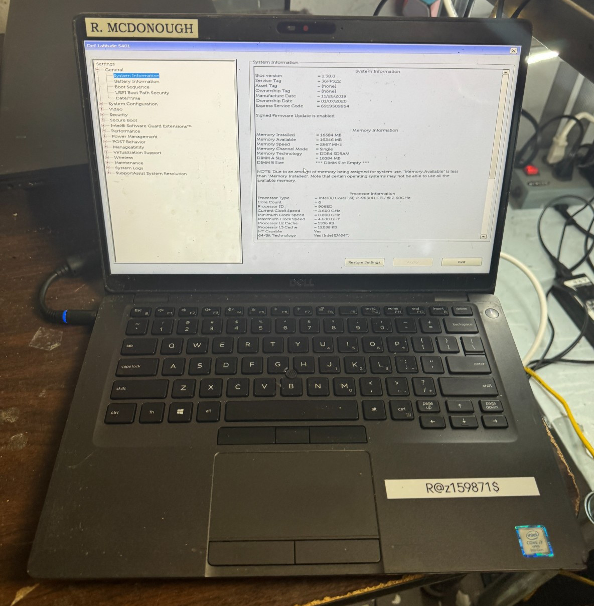 Dell Latitude 5401 Core I7-9850 2.60GHz Laptop For Parts/Repair #5449