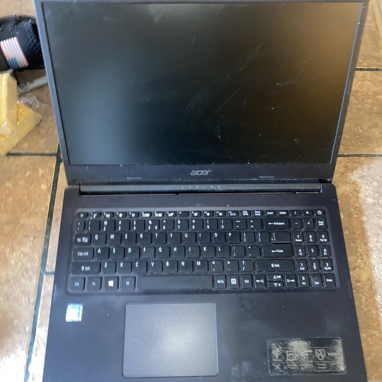Acer Laptop Intel Core i3 Windows 10 Black Untested Not Working, No Power Cord