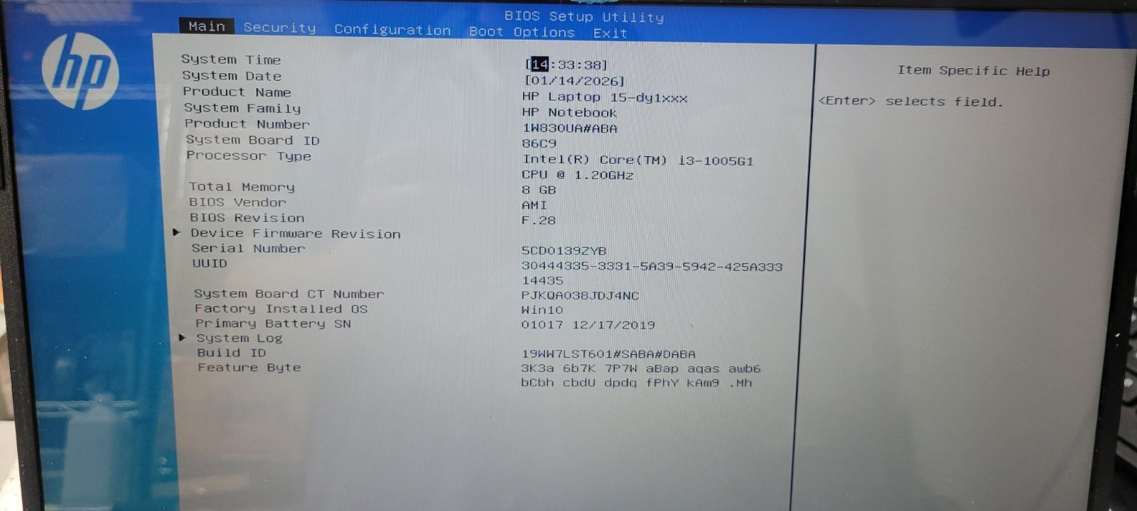 HP 15-DY1024WM | INTEL CORE I3-1005G1 1.20GHZ | 8GB | NO SSD/NO OS