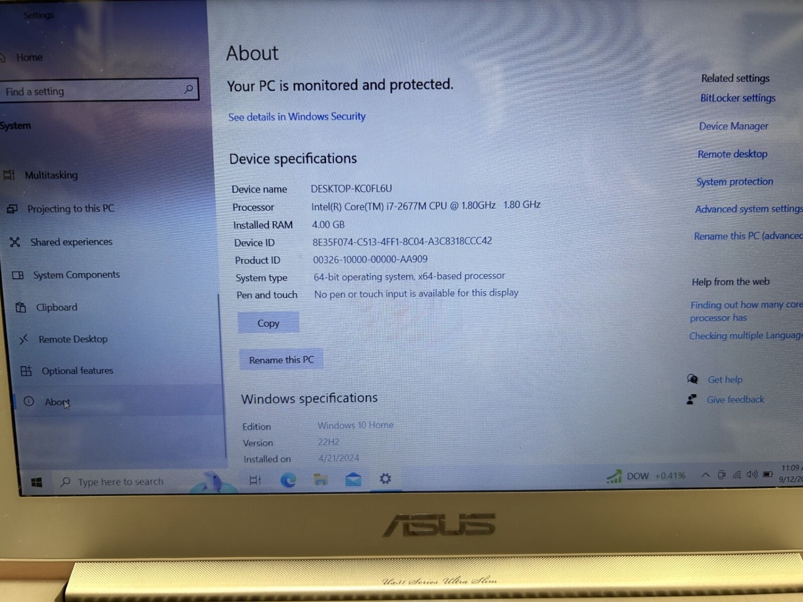 Asus UX31E-RY026V Zenbook 13.3″ Intel Core i7-2677M 1.8GHz 4GB 250GB SSD W10Home