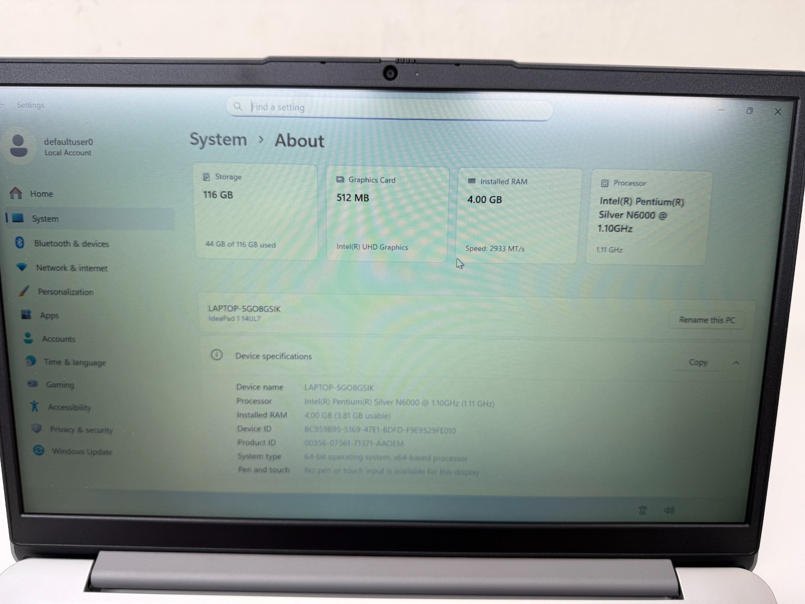 LENOVO IDEAPAD 1 14IJL7 PS-N6000 4GB RAM 128GB SSD