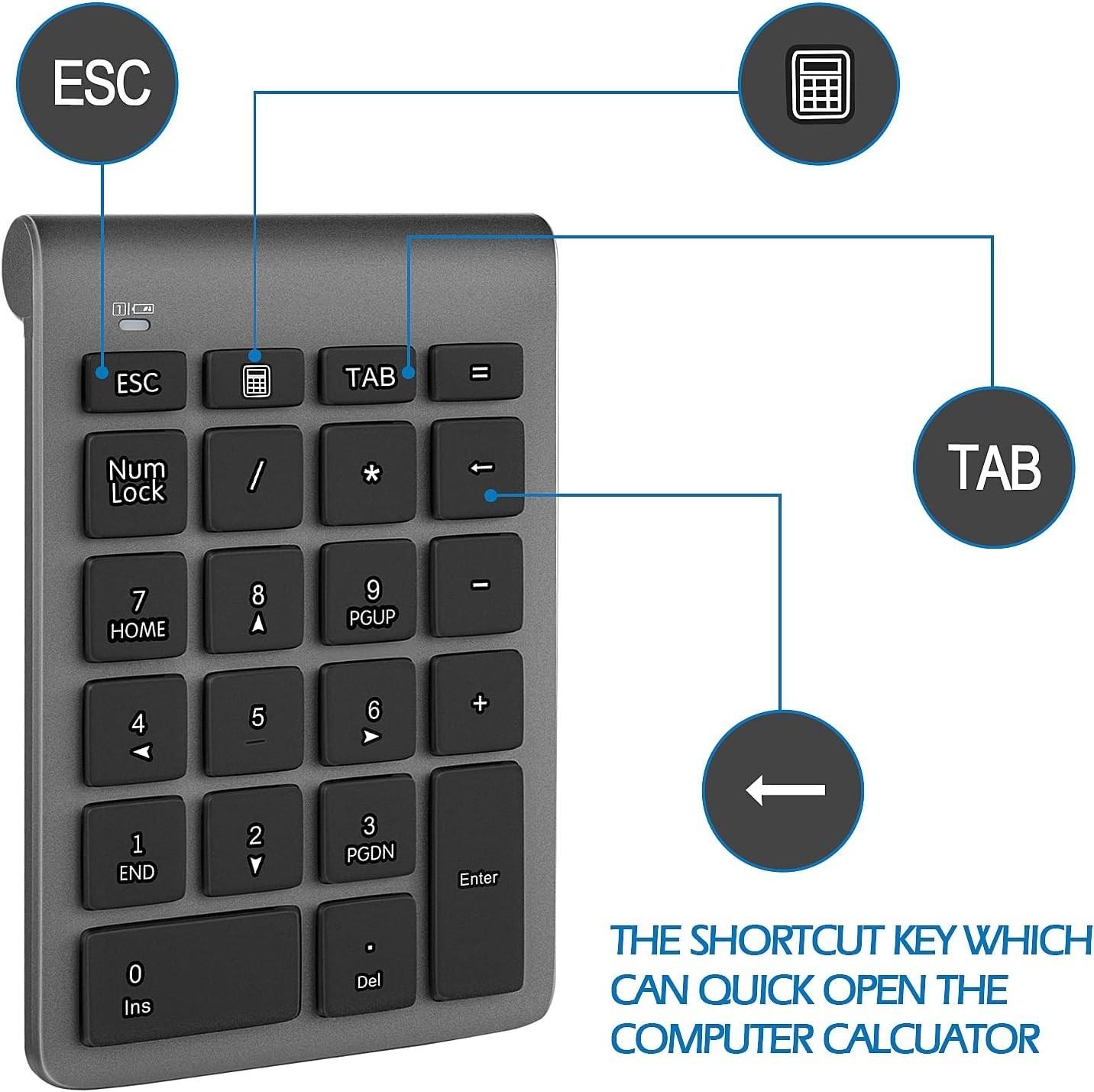 Teclado Numerico Inalambrico, 22 Teclas 2.4 Ghz Portatil Para Laptop