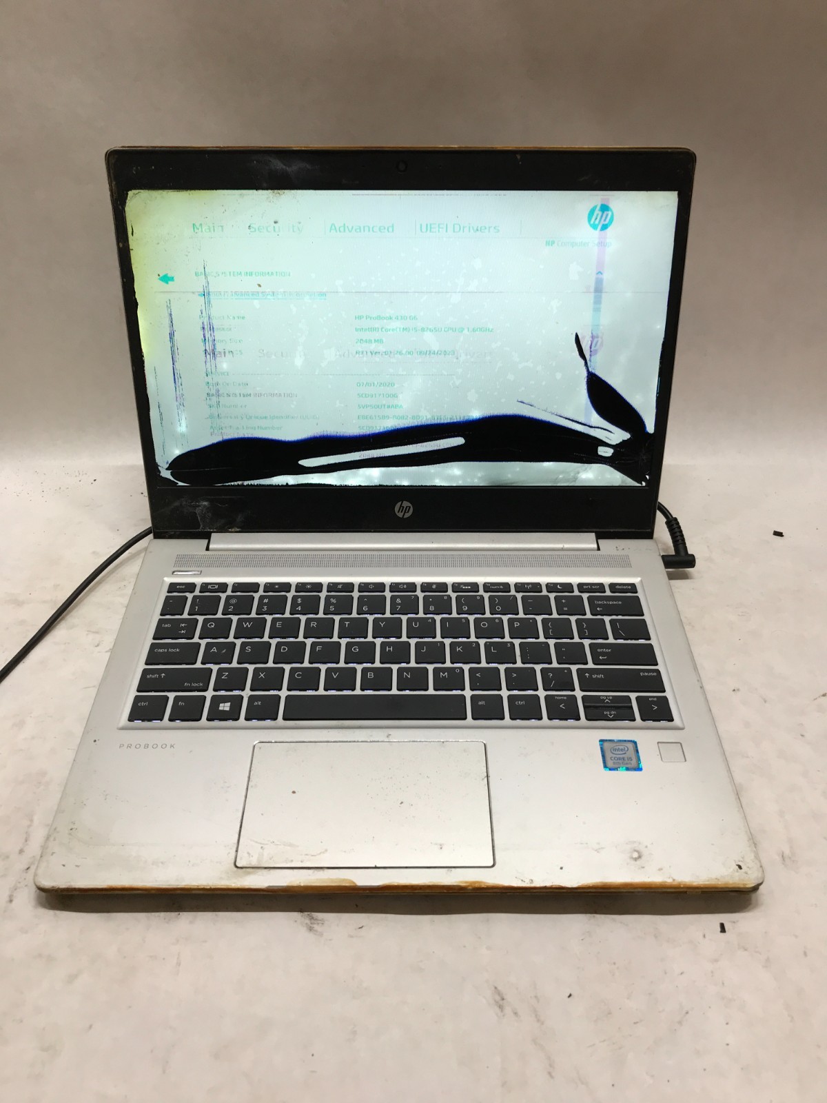HP ProBook 430 G6 13″ Intel Core i5 NO RAM NO SSD/OS For Parts RUST & CRACKED DW