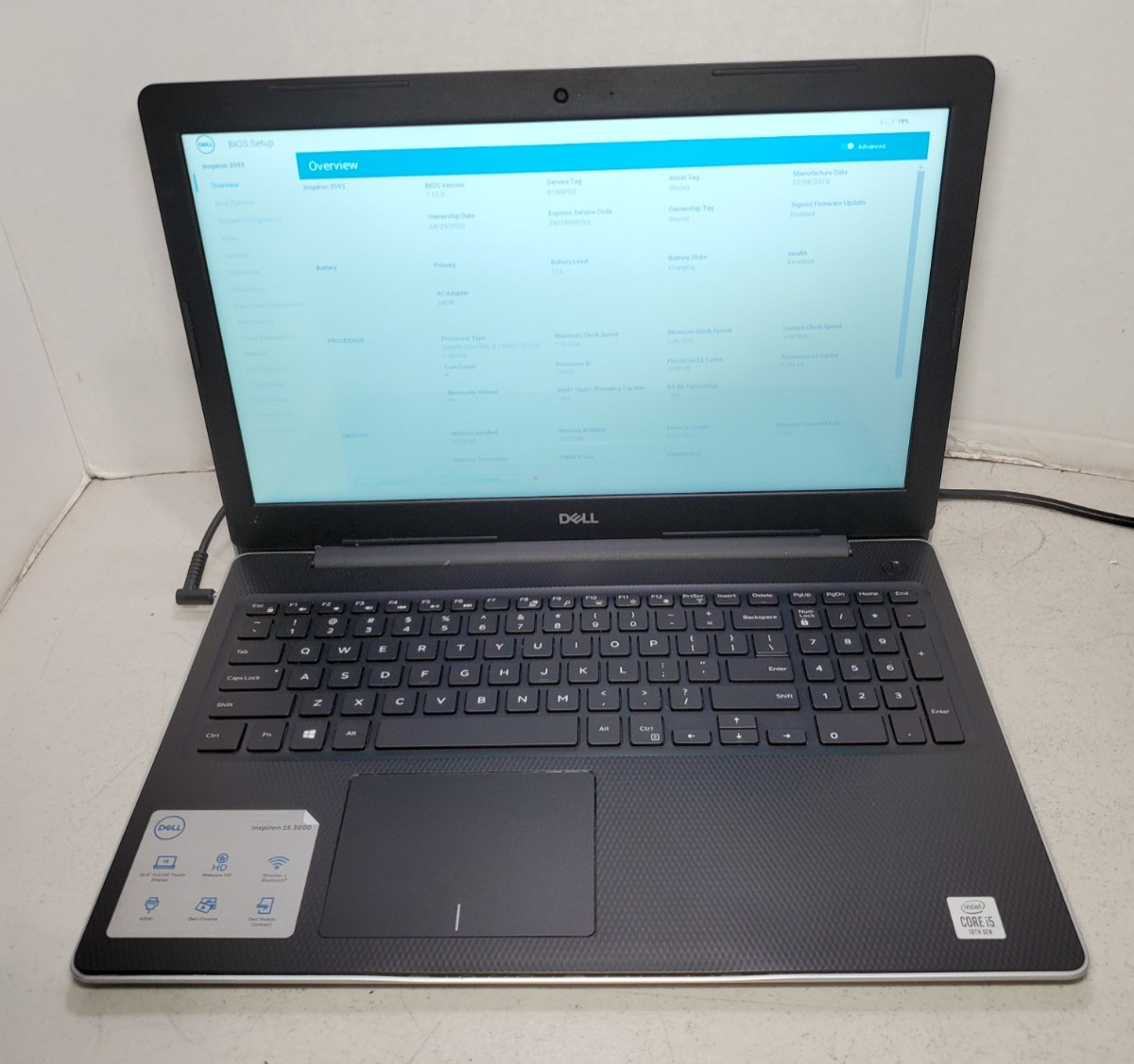 DELL INSPIRON 3593 CORE I5-1035G1 1.00GHz 8GB RAM No HDD/SSD/OS! #69