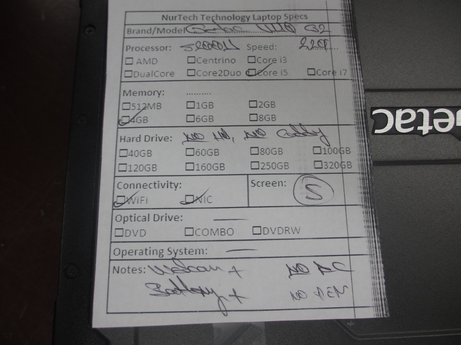 Getac V110 G2 i5 5200U 2.20GHZ 4GB Web-Cam Laptop [NO HDD/CADDY/OS/AC/Pen]@@@@@@