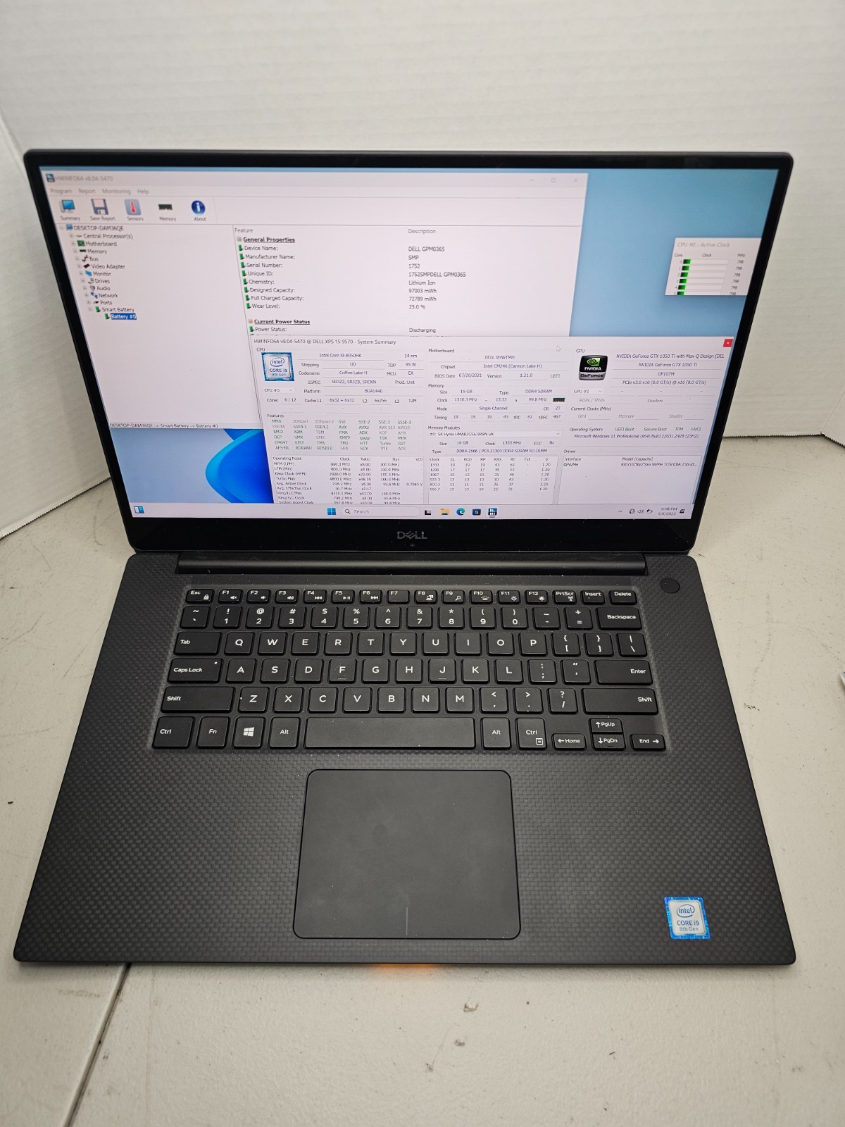 Dell XPS 15 9570 i9-8950HK NVIDIA 1050 Ti TOUCH 16GB RAM 256GB SSD Win 11 #04