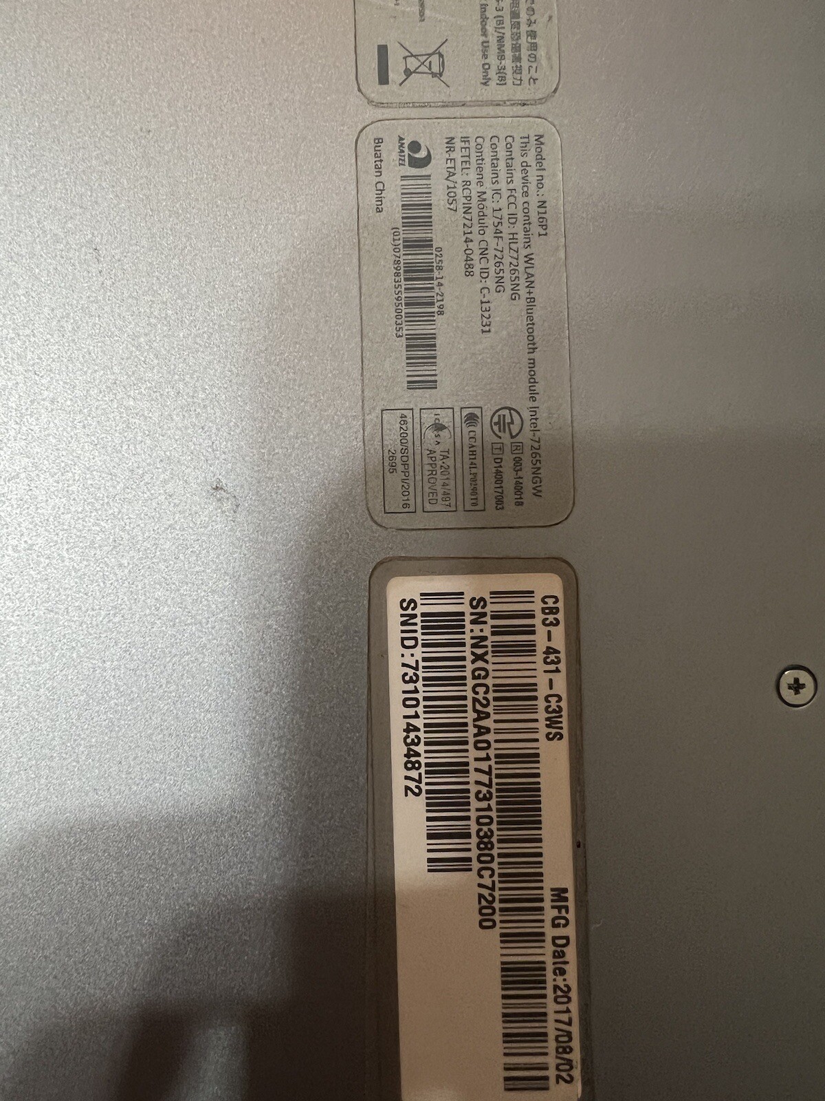 Acer Chromebook 14 CB3-431-C0AK 14″ 16GB Intel Celeron N3060 4GB Silver N16P1