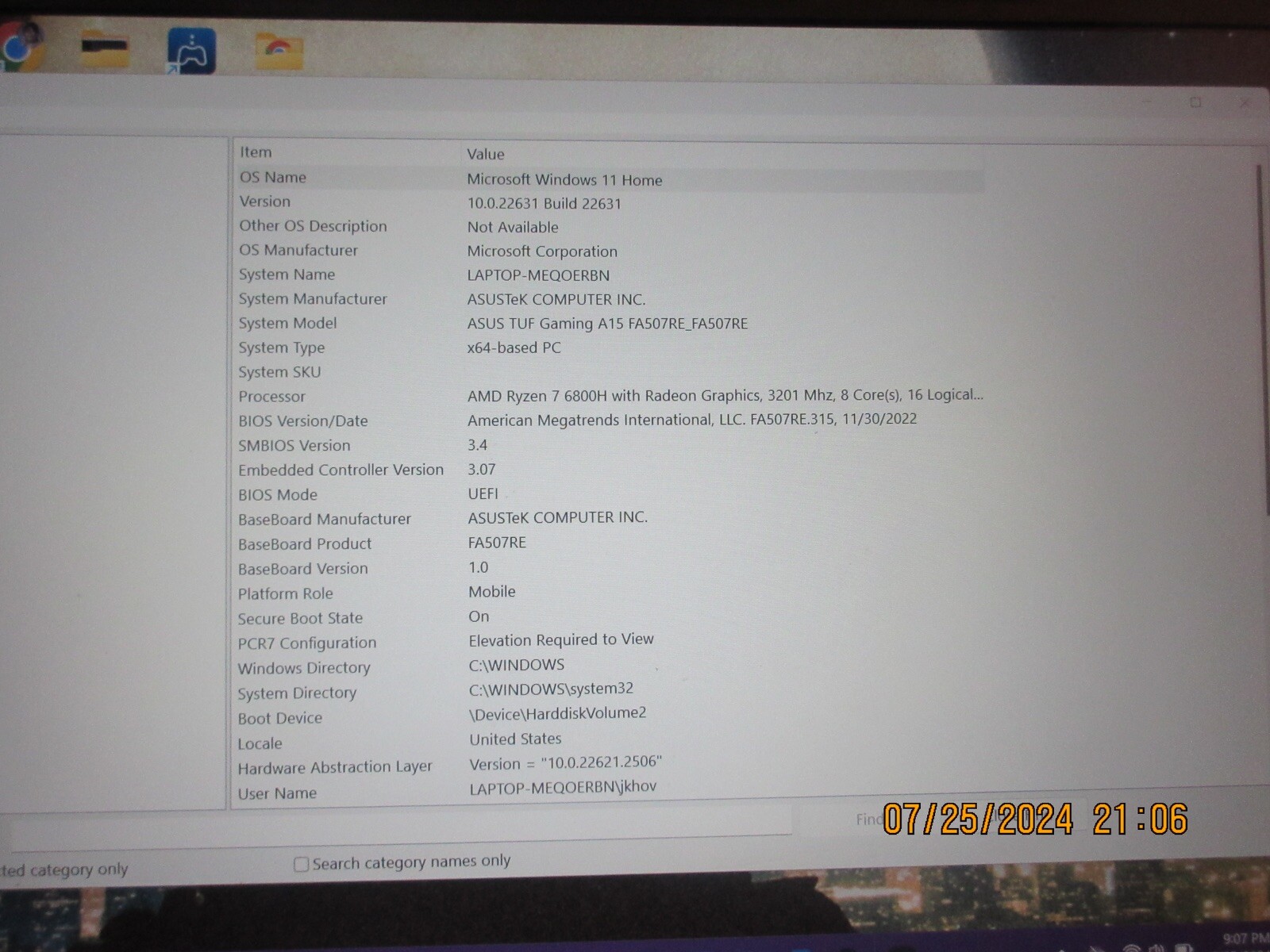 ASUS TUF Gaming A15 Gaming Laptop 15.6” AMD RYZEN 7 6800H A15 32GB RAM 907GB SSD