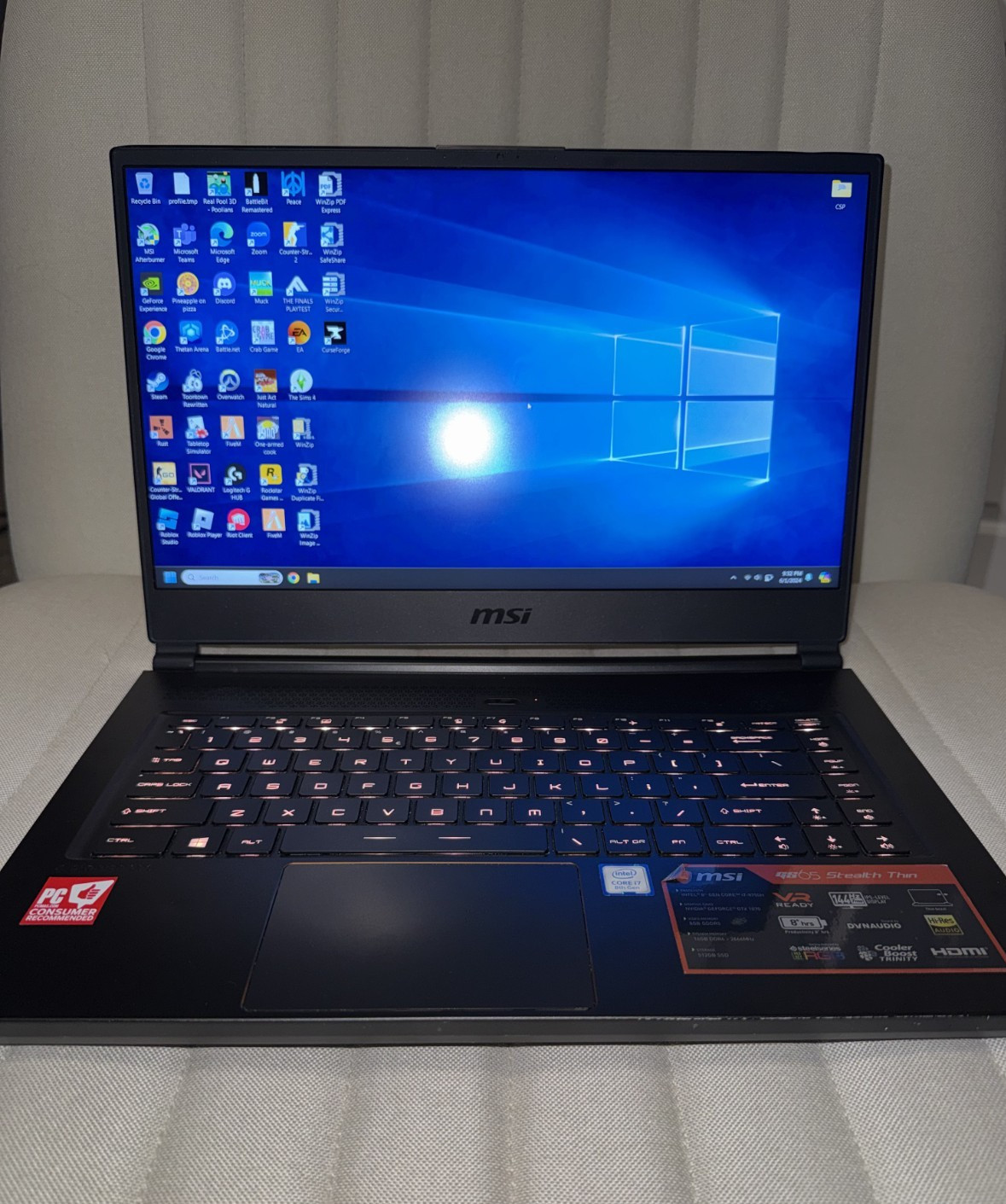 MSI GS65 Stealth Thin 8RF | 15.6″ 144Hz 7ms | i7-8750H | 16GB Memory | GTX 1070