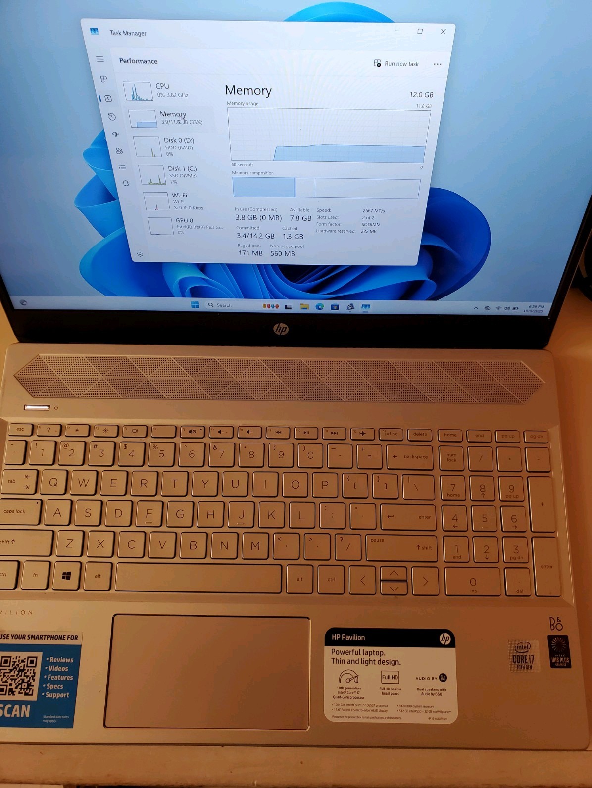 HP Pavilion 15 /Intel i7-1065G7 /12GB RAM/128GB NVME /1TB HDD/100% WORKING