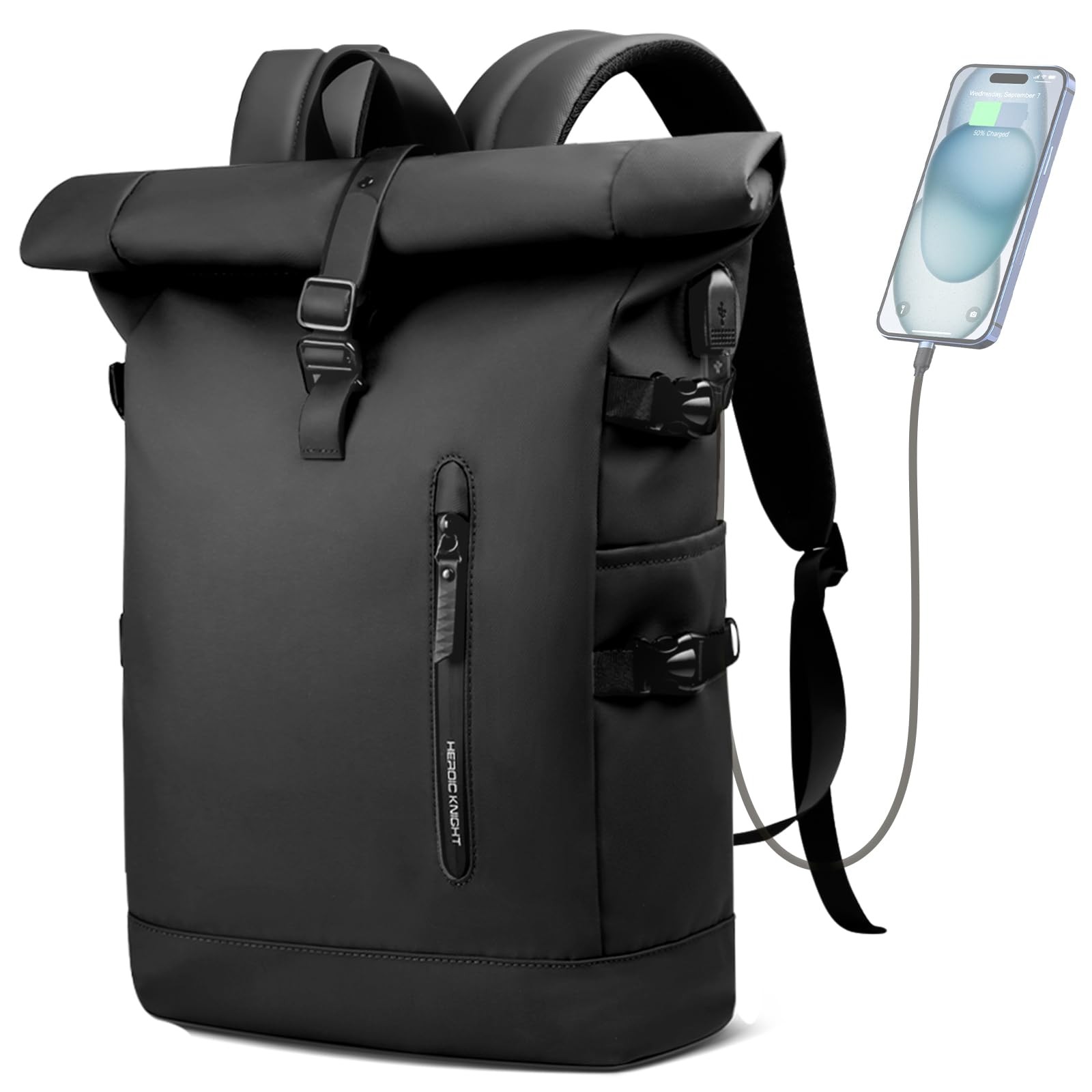 HEROIC KNIGHT Rolltop 15.6″ Waterproof Laptop Backpack with USB Charge Port