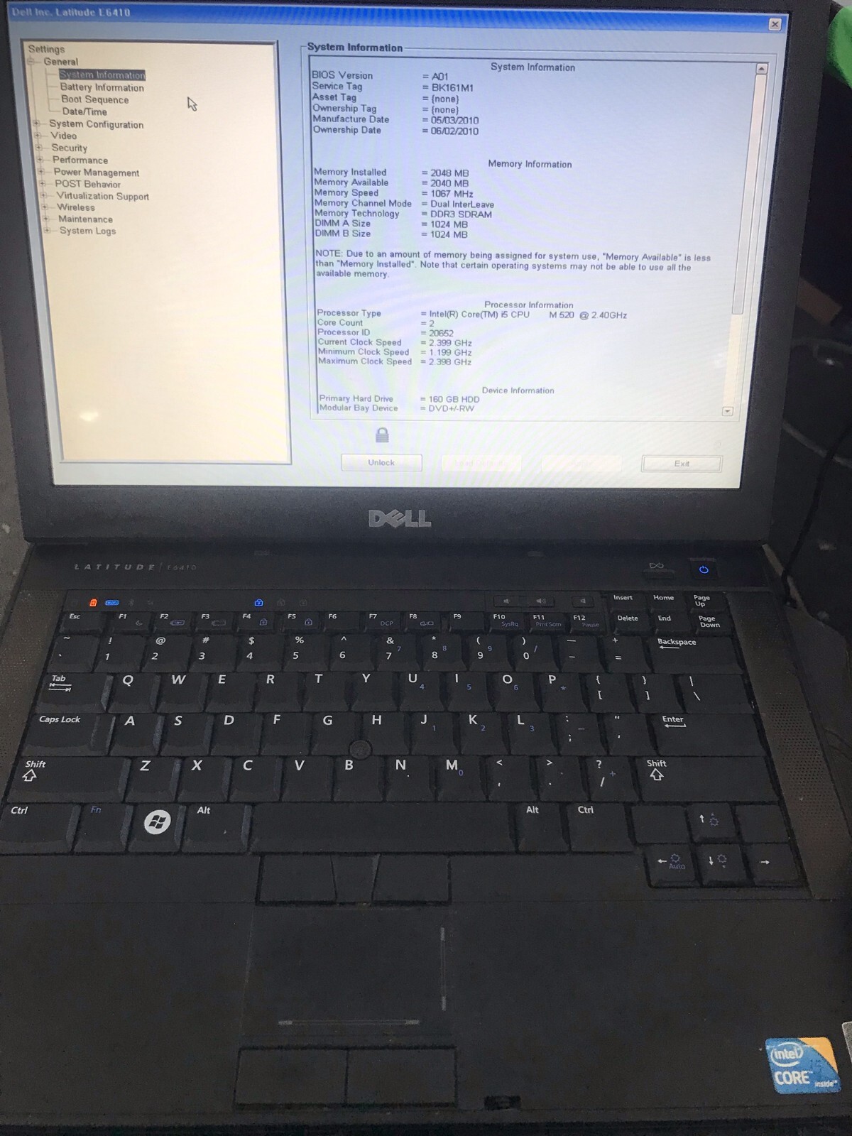 DELL Latitude E6410 Laptop Intel Core i5 M520  2.40 GHz 2GB RAM 160GB HDD