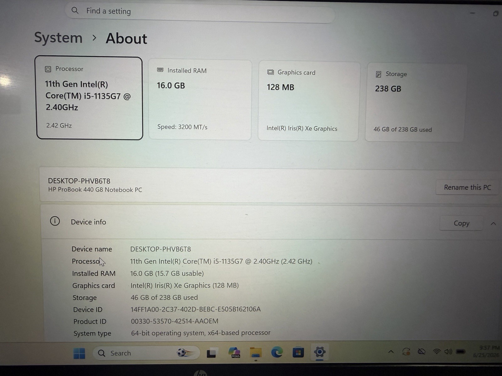 HP ProBook 440 G8 i5-1135G7 16GB 238GB SSD 14″ Windows 11 Silver