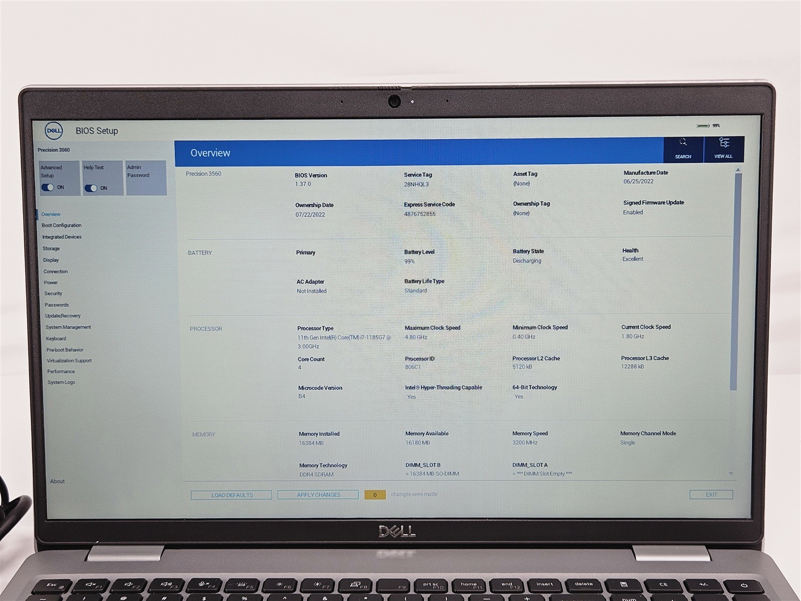Dell 15.6″ Precision 3560 Intel Core i7-1185G7 16GB RAM 256GB SSD WiFi 6