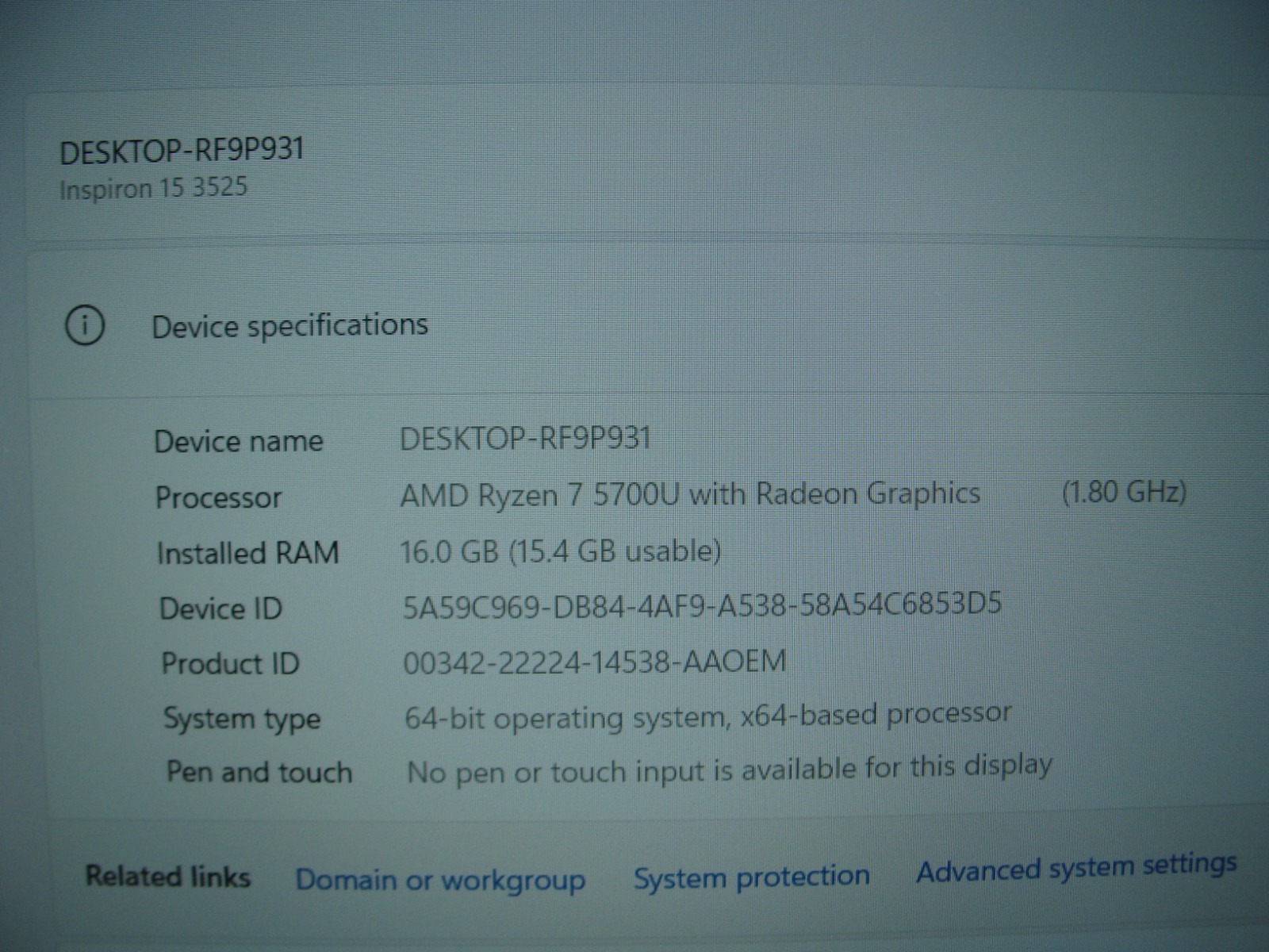 Dell Inspiron 15 3525 15.6”FHD 120hz AMD Ryzen 7 5700U 1.8GHz 16GB 1TB +Charger