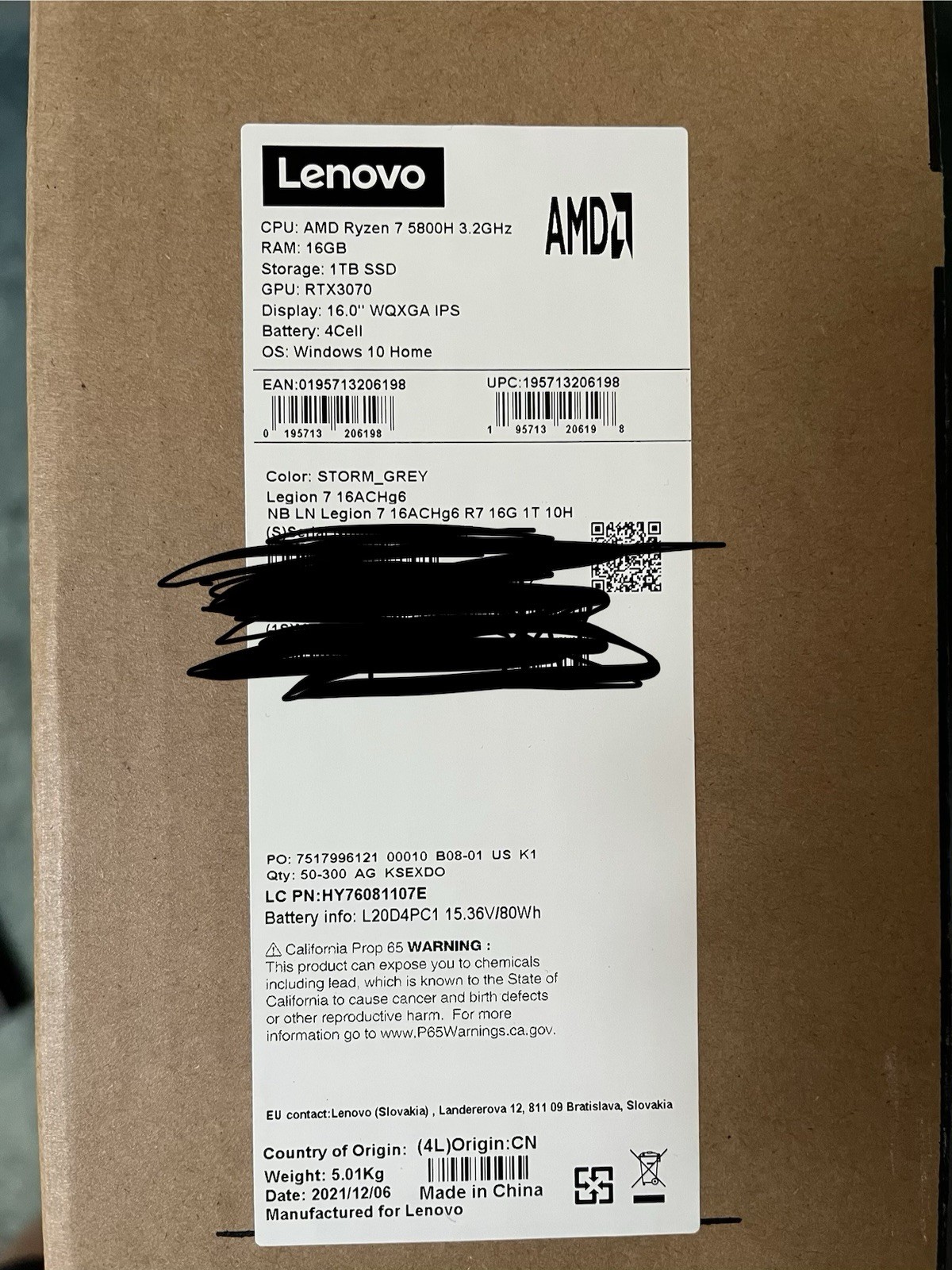 Lenovo Legion 7 16ACHg6 – AMD Ryzen 5800H 3.2 Ghz/ RTX3070 / 16GB Ram / 1 TB SSD