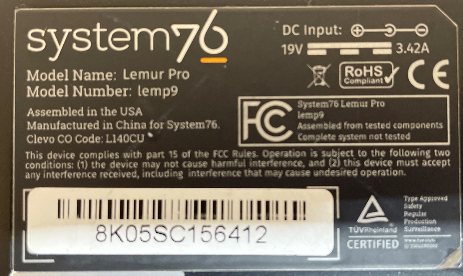System76 Lemur Pro Lemp9, NO POWER, NO RAM, NO STORAGE, Linux Laptop | FOR PARTS