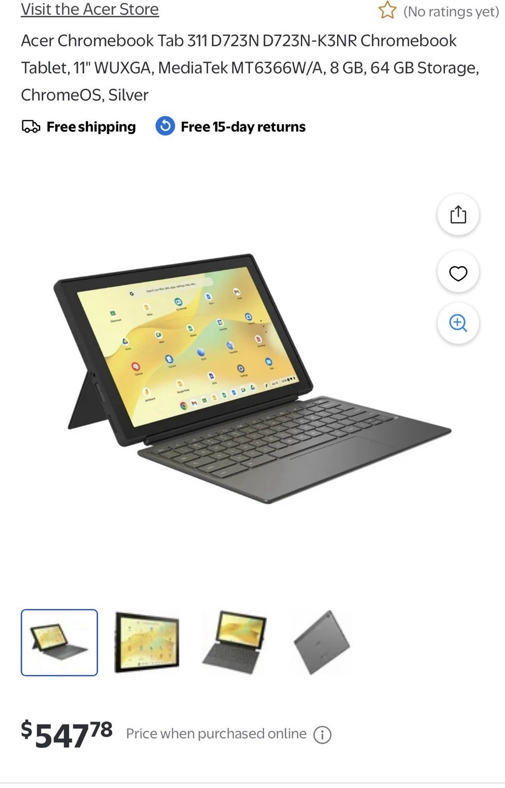 Acer Chromebook Tab 311 – 11″ Tablet D723N-K705 Chrome OS Stylus Pen Included