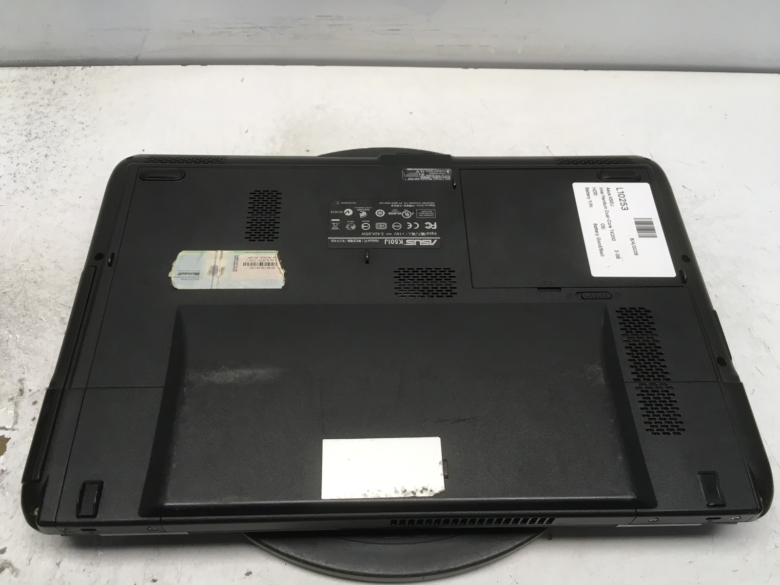 Asus K50IJ Intel Pentium Dual-Core T4200 2GHz 3 GB NO HDD No Batt