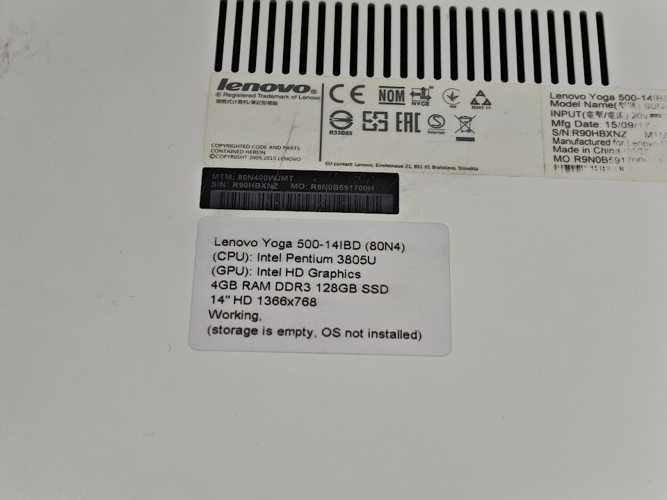 Lenovo Yoga 500-14IBD 14″ Laptop – Intel Pentium, 4GB RAM, No SSD