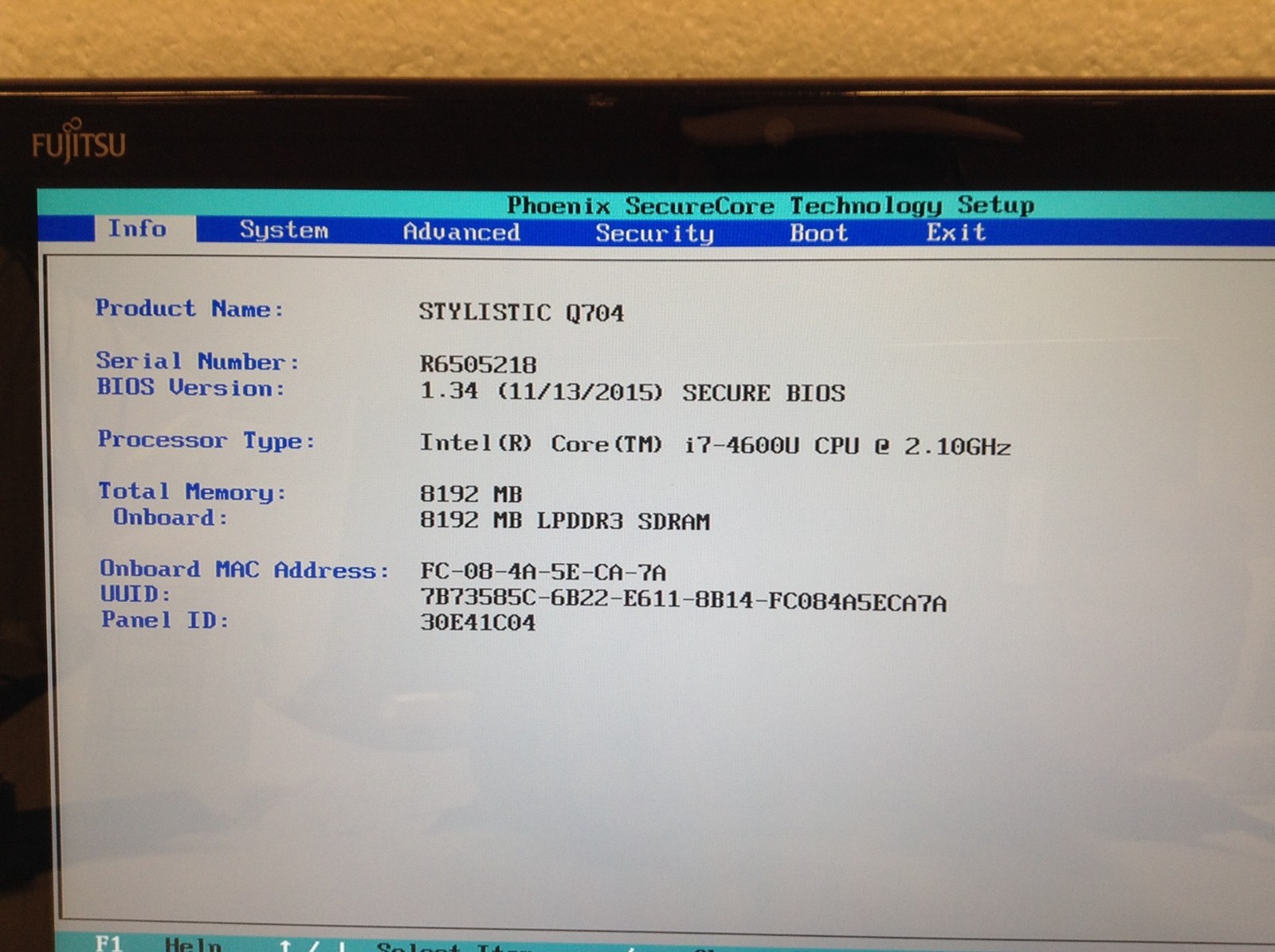 Fujitsu Stylistic Q704 i7-4600U 2.10GHz 12.5″ Touch Tablet 8GB w/Stylus, No SSD