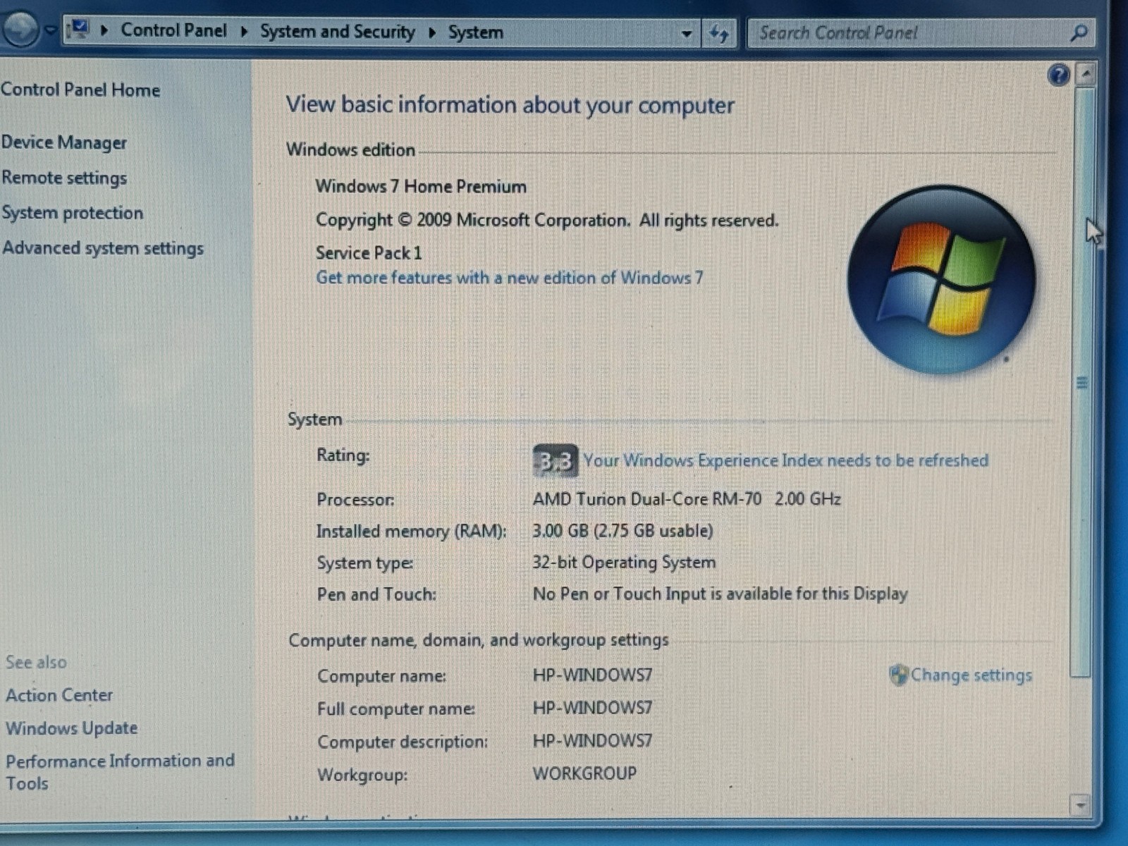 HP G60 120US Laptop | 2.0 GHZ AMD Turion Duel Core | 3GB RAM | 220 GB HDD