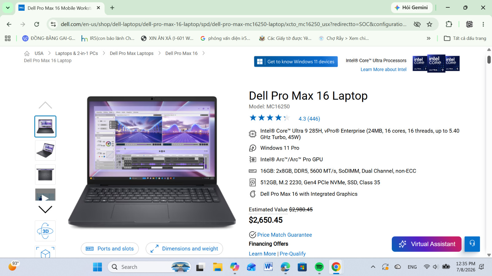 Dell Pro Max 16 MC16250 Ultra 9 285H 16GB /512GB MINT