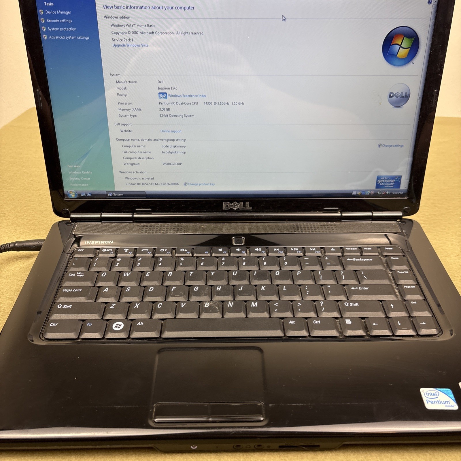 Dell Inspiron 1545 Laptop Windows Vista Works Read Needs Battery Some Keys Bad