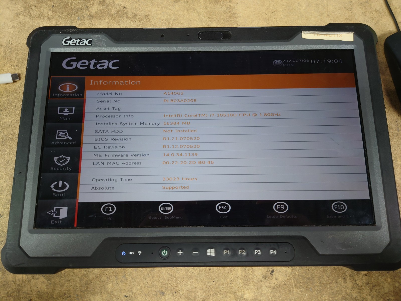 Getac A140 G2 Rugged i7-10510U 16GB RAM No OS/SSD
