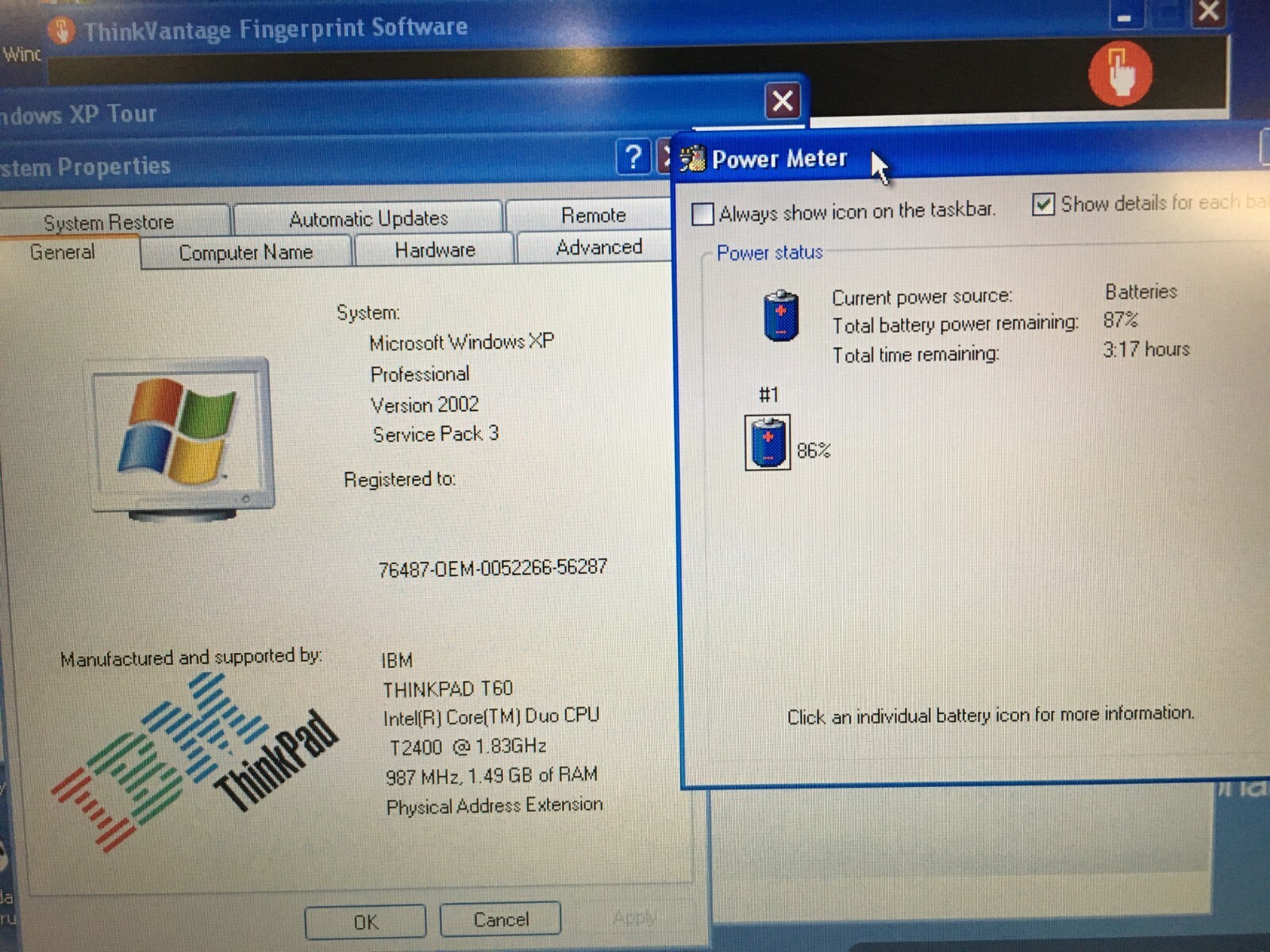 IBM ThinkPad T60 14.1″ Intel T2400 1.83GHz 1.5GB RAM 60GB HDD WINDOWS XP