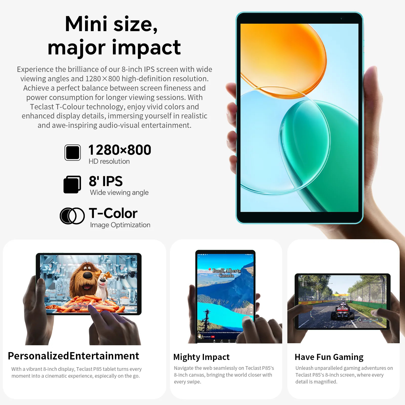 Teclast P85 Android 15 Tablet 8″ IPS 3GB+64GB A333 WiFi 6 5000mAh Metal